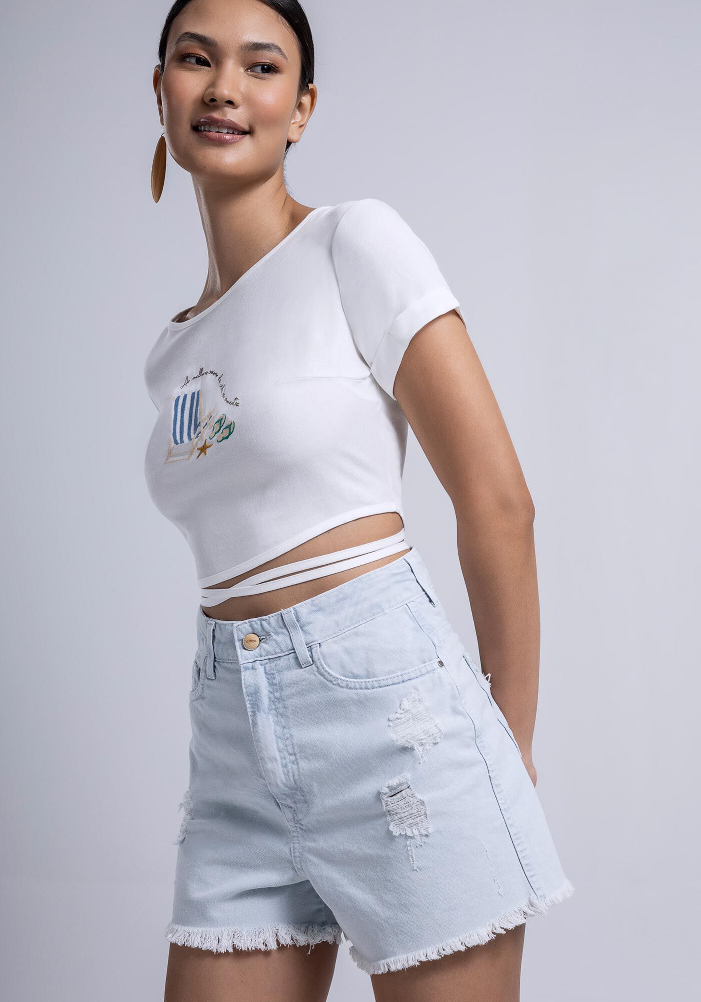 Blusa Cropped em Crepe com Amarra&ccedil;&atilde;o Cintura, , large.