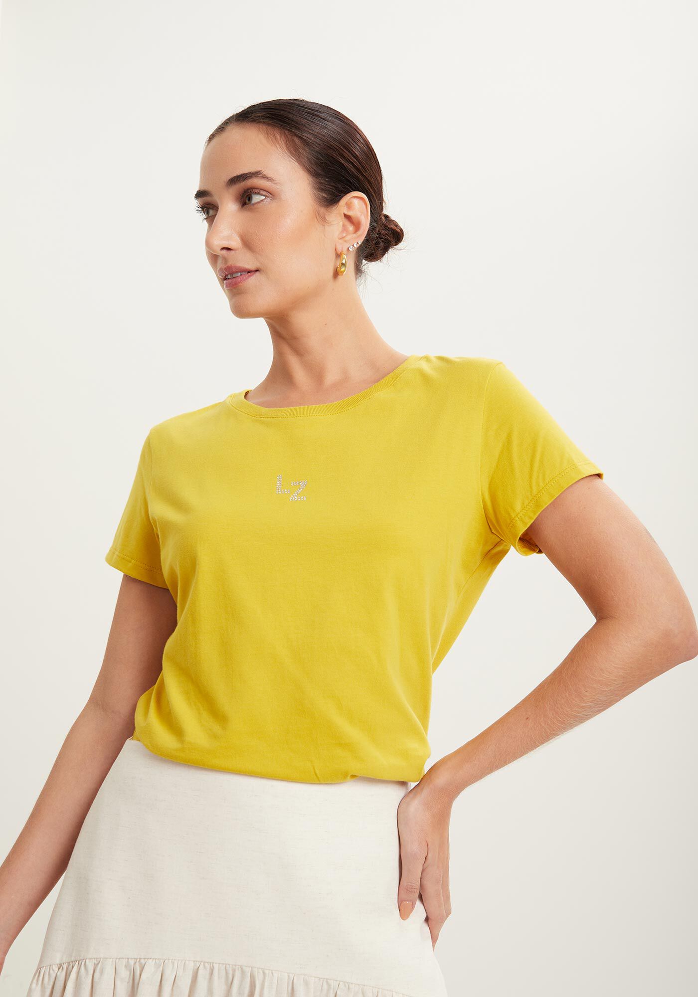 Blusa T-shirt De Mangas Curtas Em Algod&atilde;o Com Assinatura, , large.