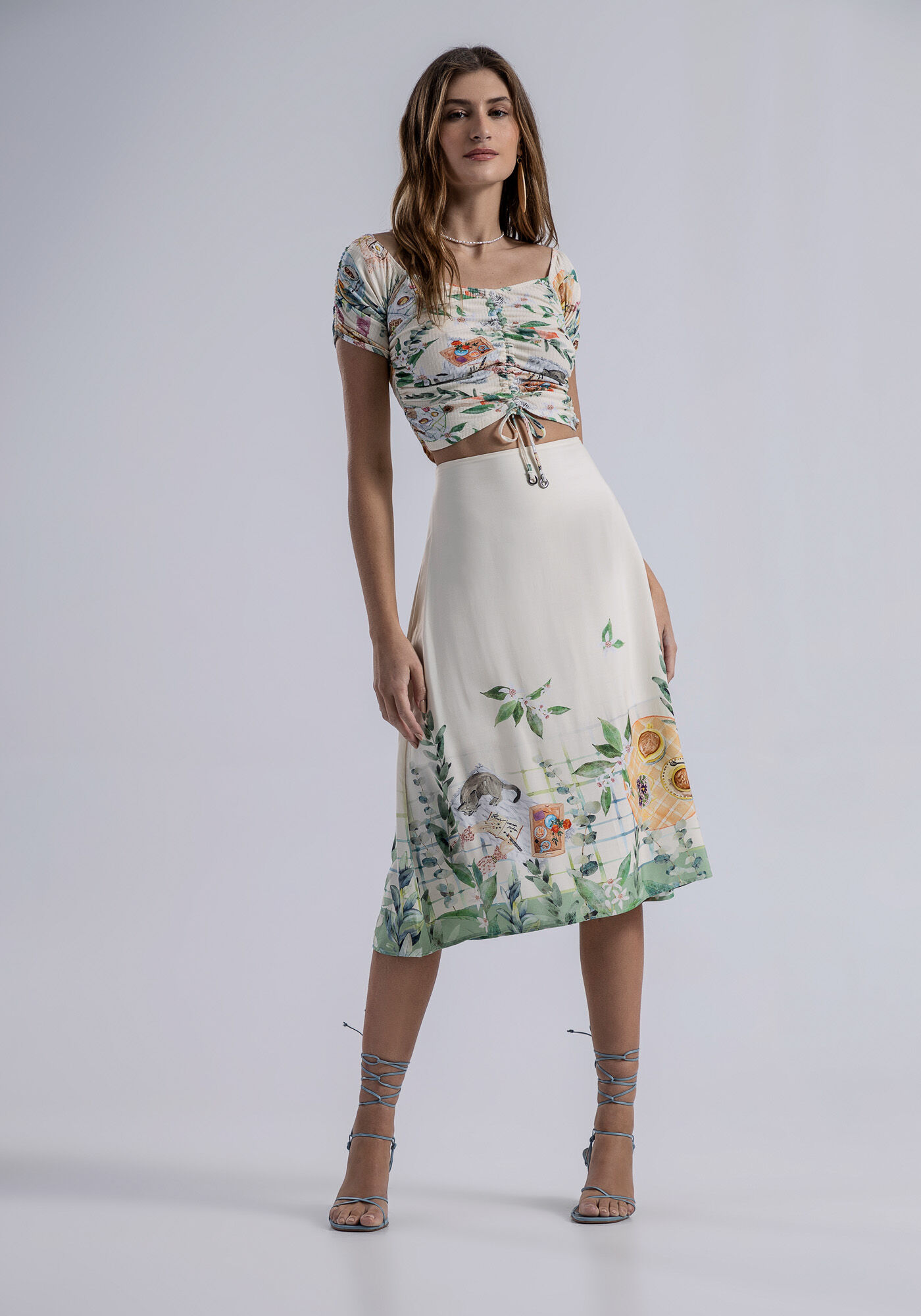 Blusa Ombro a Ombro Canelada com Amarra&ccedil;&atilde;o, , large.