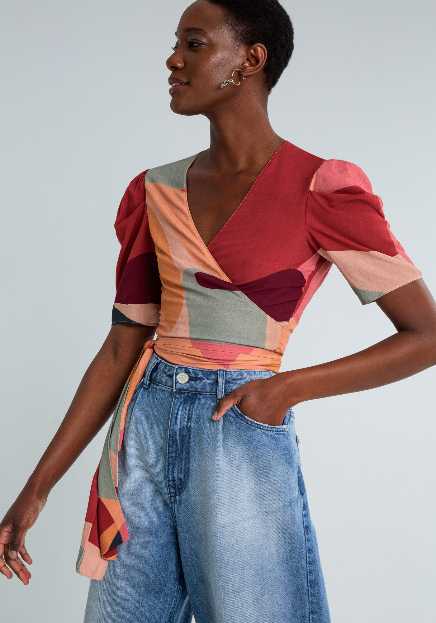 Blusa Cropped Transpassada Estampa, , large.