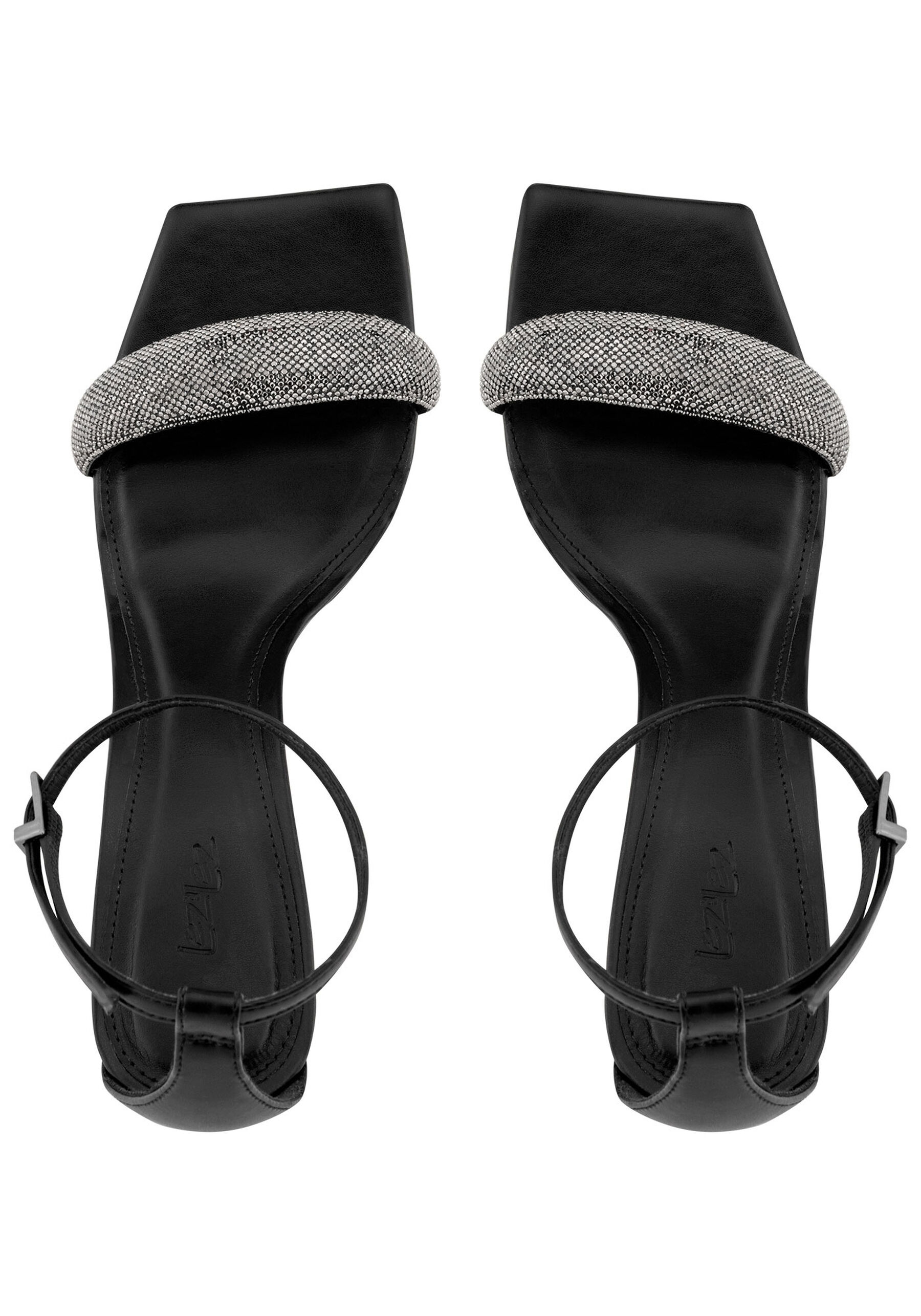 Sandália Salto Alto com Máxi Tira em Strass, PRETO REATIVO. Sandália Salto Alto com Máxi Tira em Strass, PRETO REATIVO, large.
