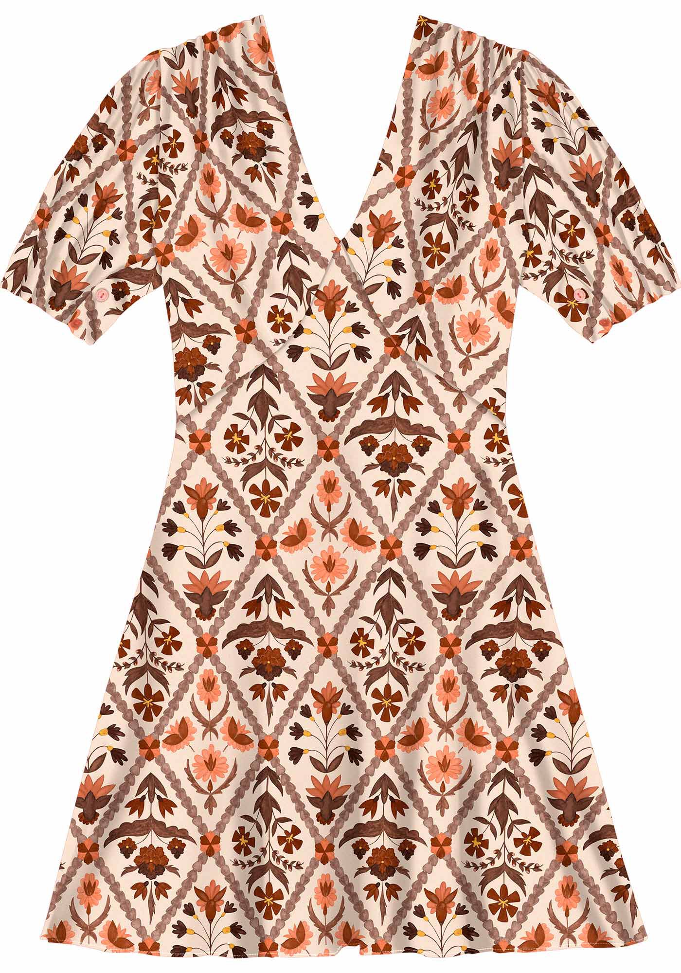 Vestido Curto Estampado com Manga Bufante, , large.