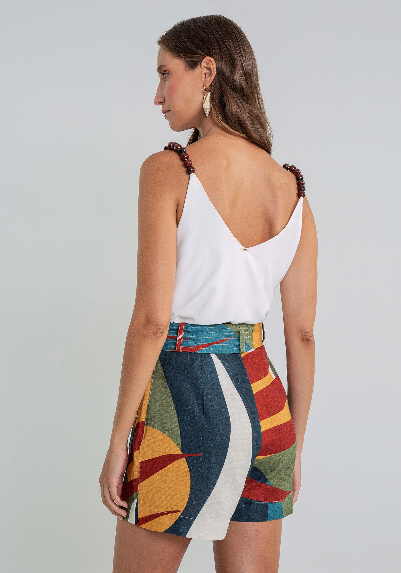 Shorts Cintura Alta Bolsos Linho, , large.