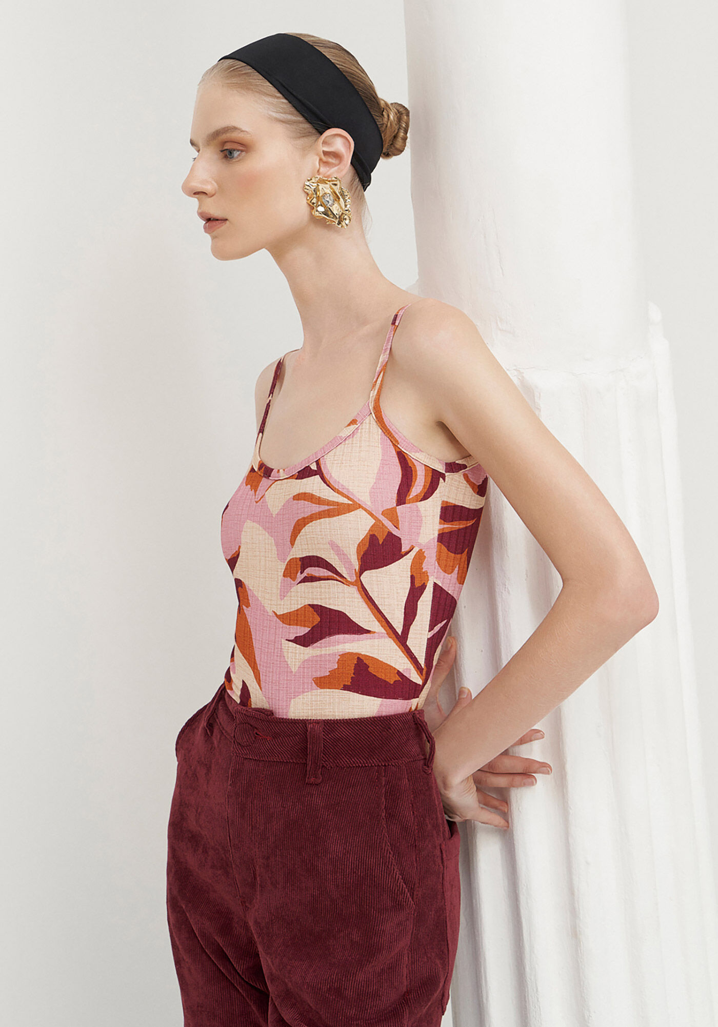 Blusa com Al&ccedil;as Canelada Estampada, PINK PETALS, large.