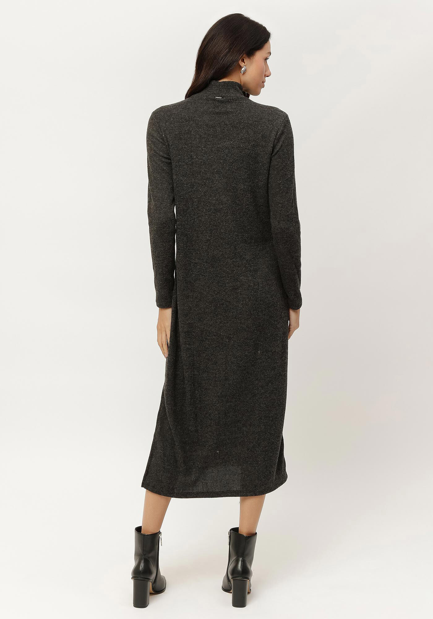 Vestido Midi Manga Longa Canelado com Gola, , large.