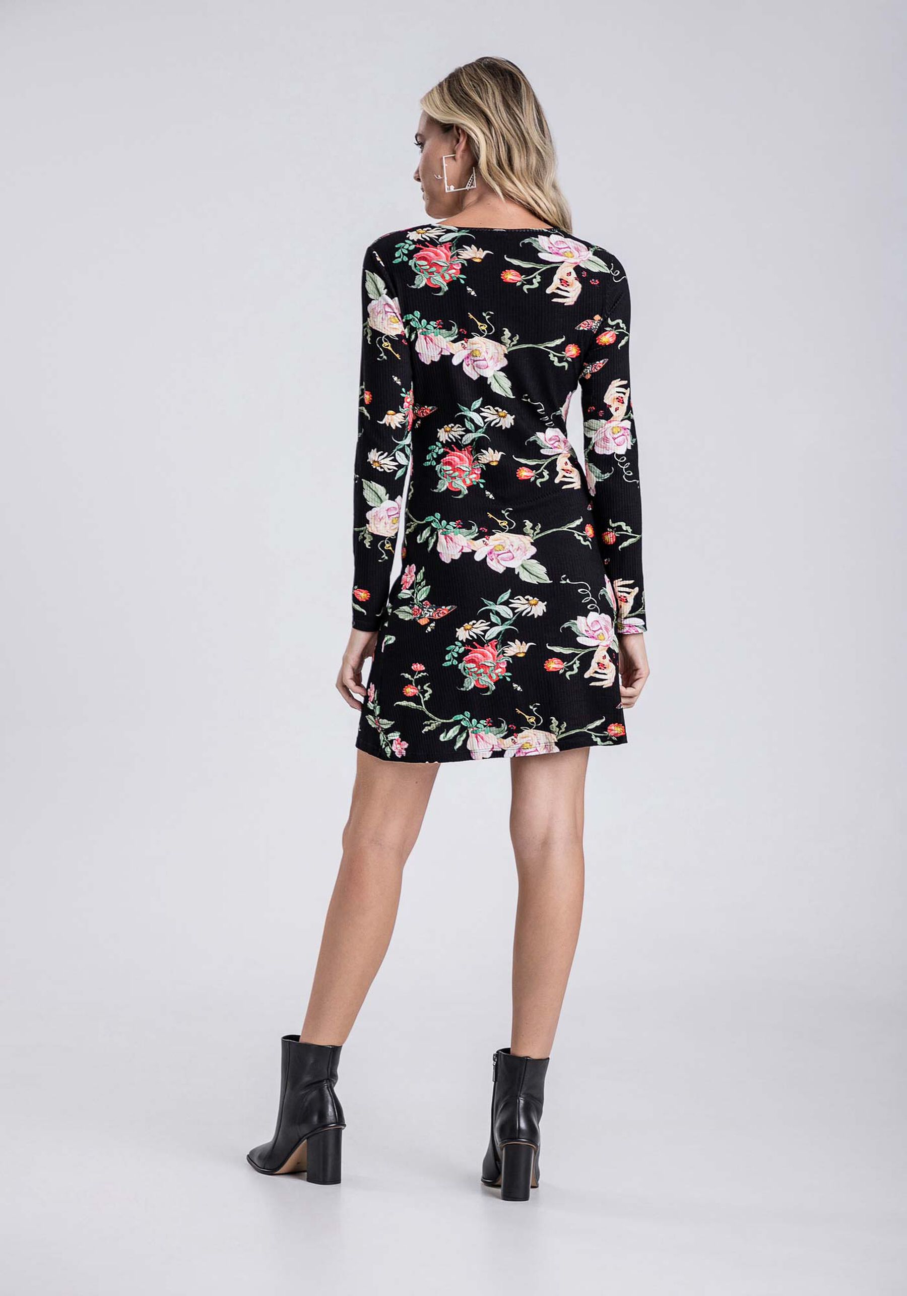 Vestido Manga Longa Canelado Estampado, . Vestido Manga Longa Canelado Estampado, , large.