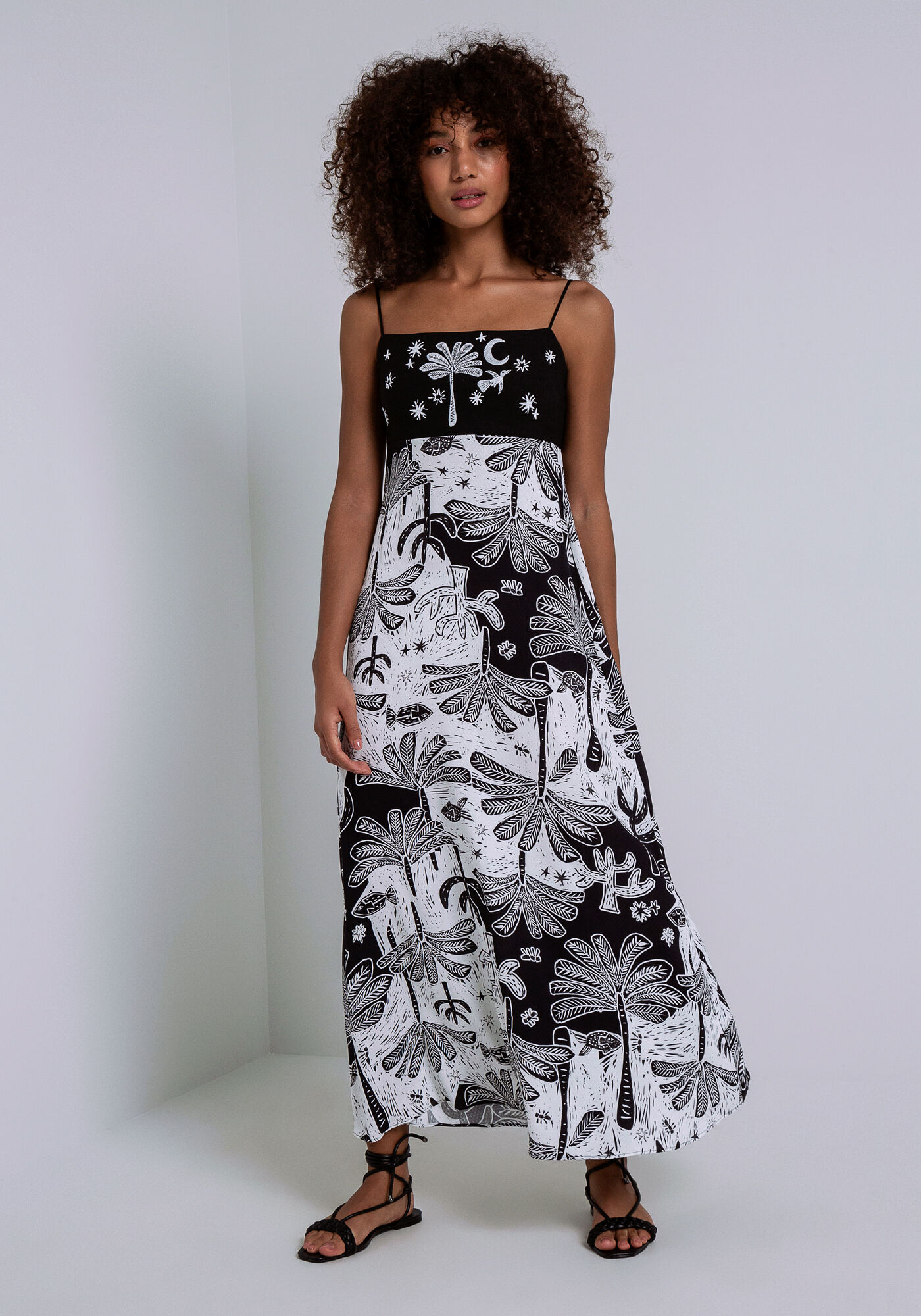 Vestido Midi em Linho com Bordado Decote, XILOGRAVURA, large.