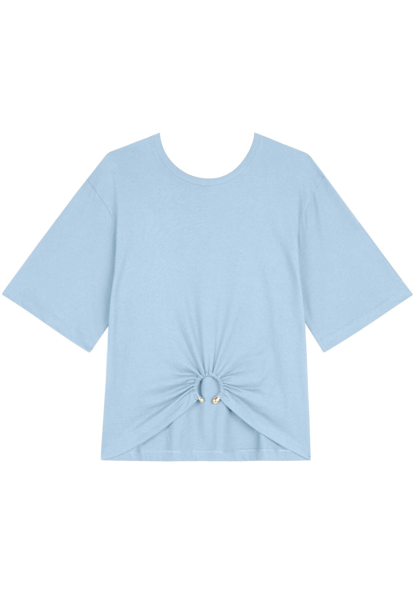 Blusa Em Algod&atilde;o Com Mangas M&eacute;dias E Argola Frontal, , large.