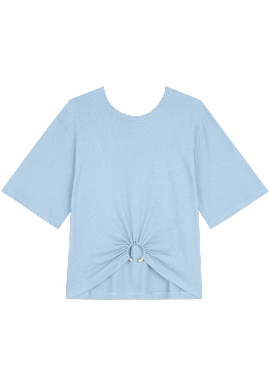 Blusa Em Algodão Com Mangas Médias E Argola Frontal, . Blusa Em Algodão Com Mangas Médias E Argola Frontal, , large.