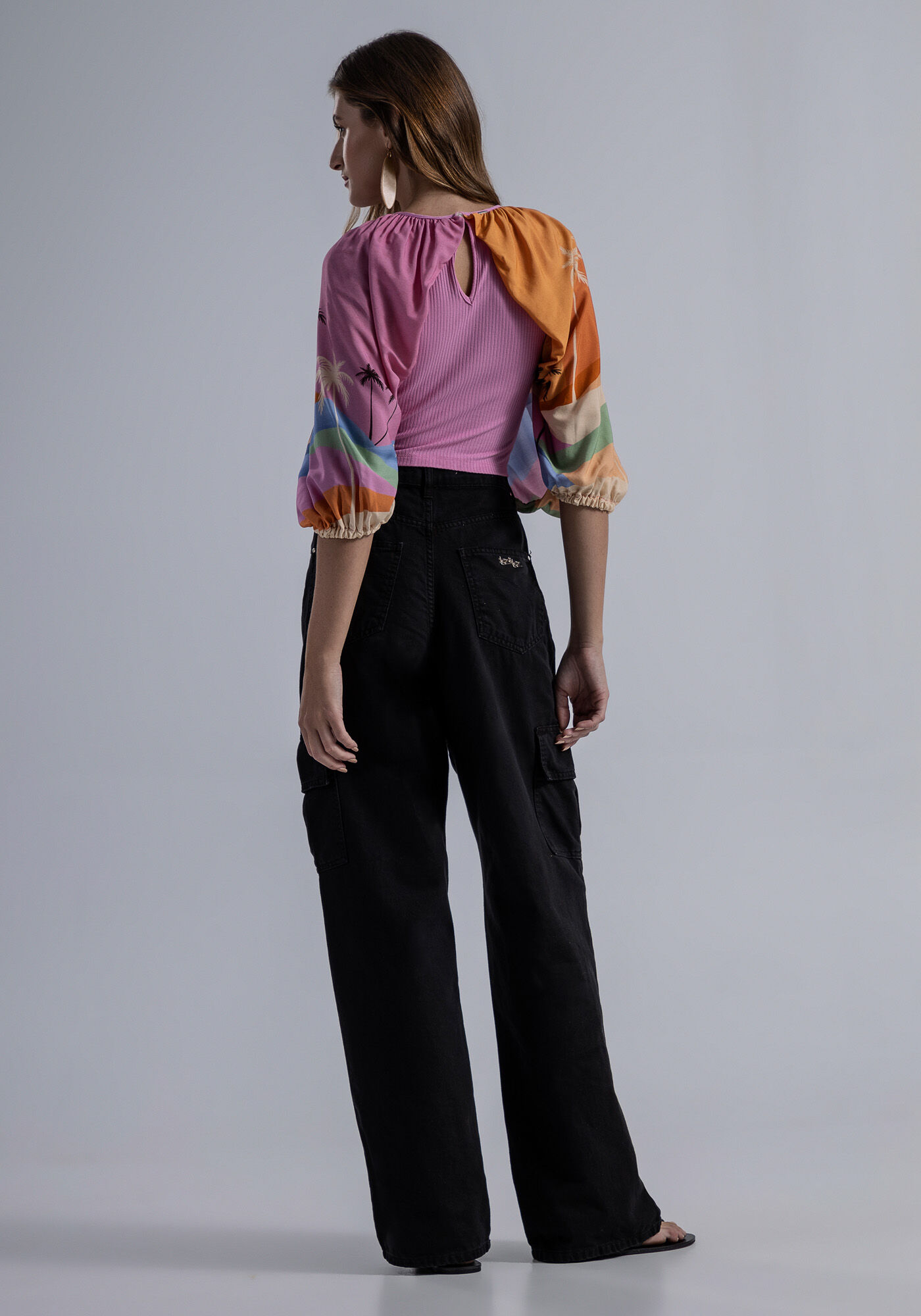 Blusa Canelada com Mangas Sobrepostas Viscose, , large.