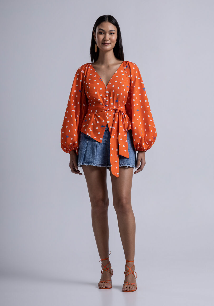 Blusa Manga Máxi em Tecido Atlanta com Cinto, . Blusa Manga Máxi em Tecido Atlanta com Cinto, , large.