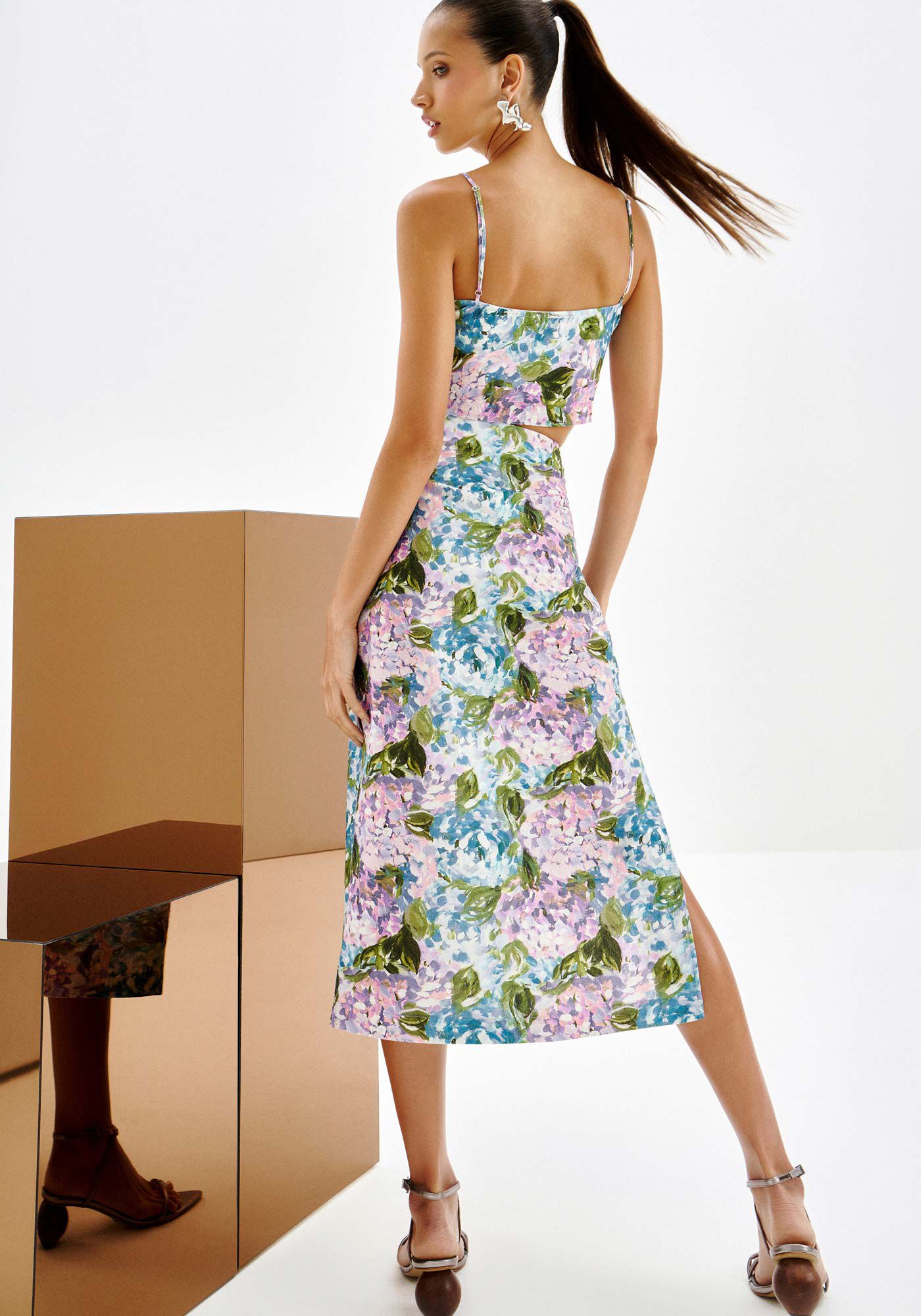 Saia Midi Cintura Alta em Viscose Estampada, , large.