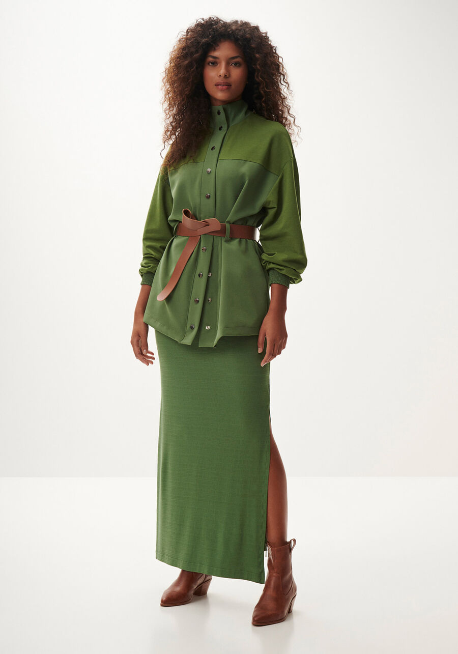 Vestido Longo Ombro Só em Malha com Cinto, VERDE TURTLE. Vestido Longo Ombro Só em Malha com Cinto, VERDE TURTLE, large.
