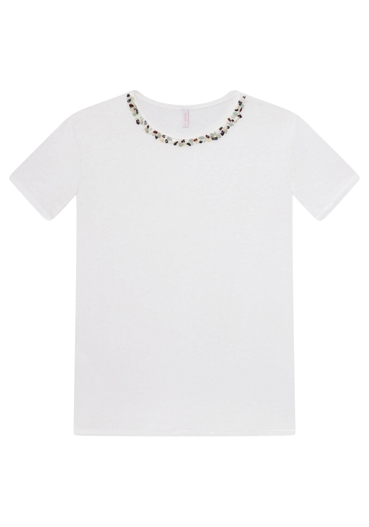 Blusa Manga Curta Bordado Decote Branco Off White, , large.