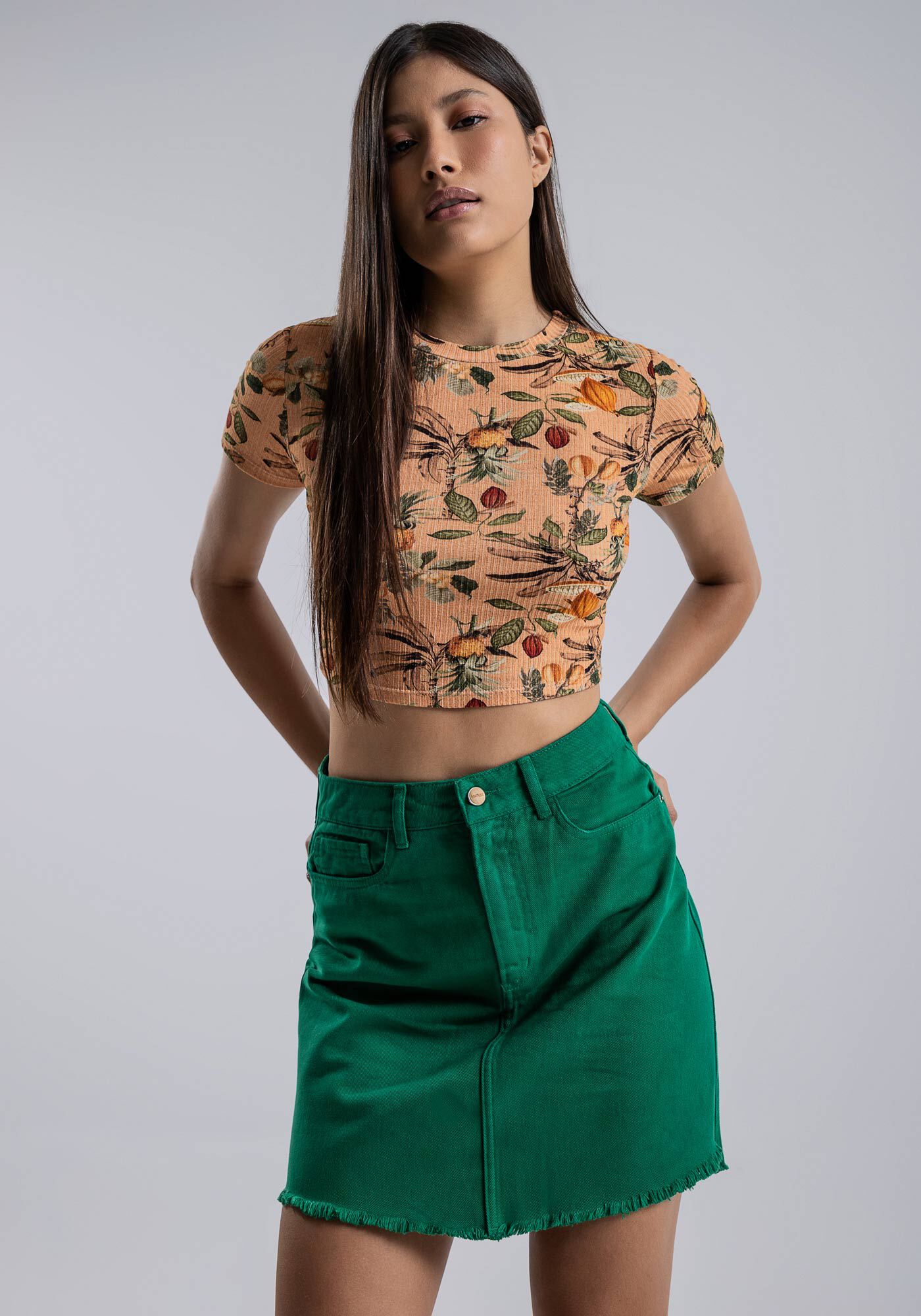 Saia Curta Sarja com Cintura Alta, , large.