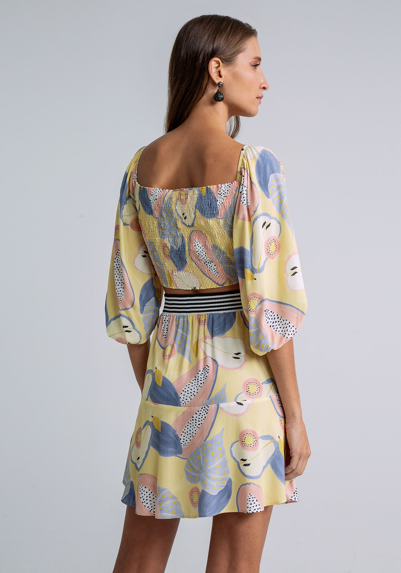 Saia Cintura Alta Babado Estampada, FRESCOR, large.