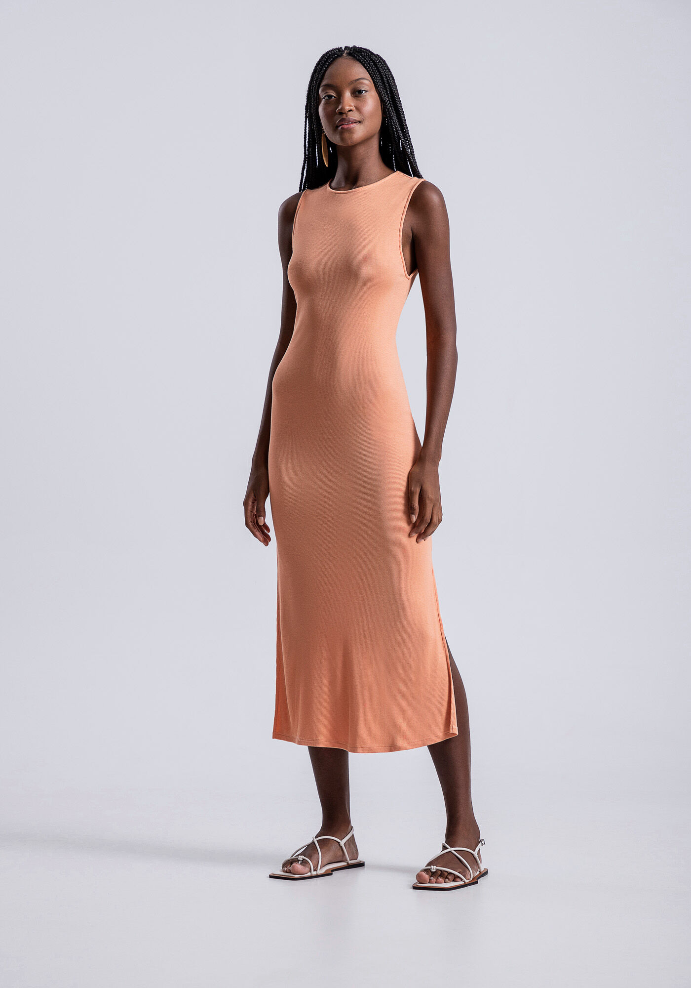 Vestido Midi em Malha Rib com Estampa Costas, , large.