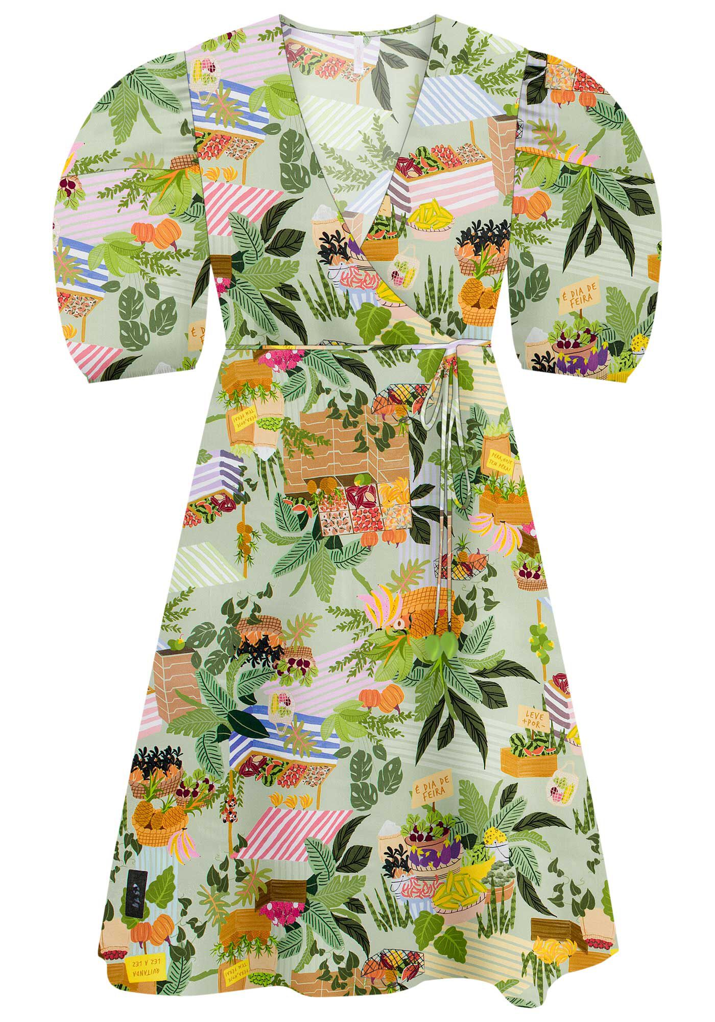 Vestido Midi Transpassado com Manga Bufante, , large.