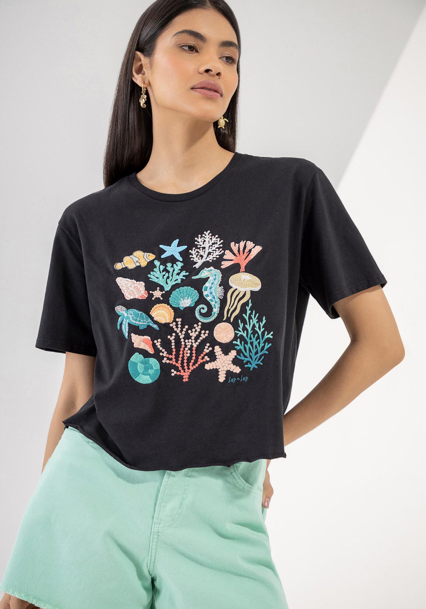 T-shirt Ampla em Malha Prime com Bordado, , large.