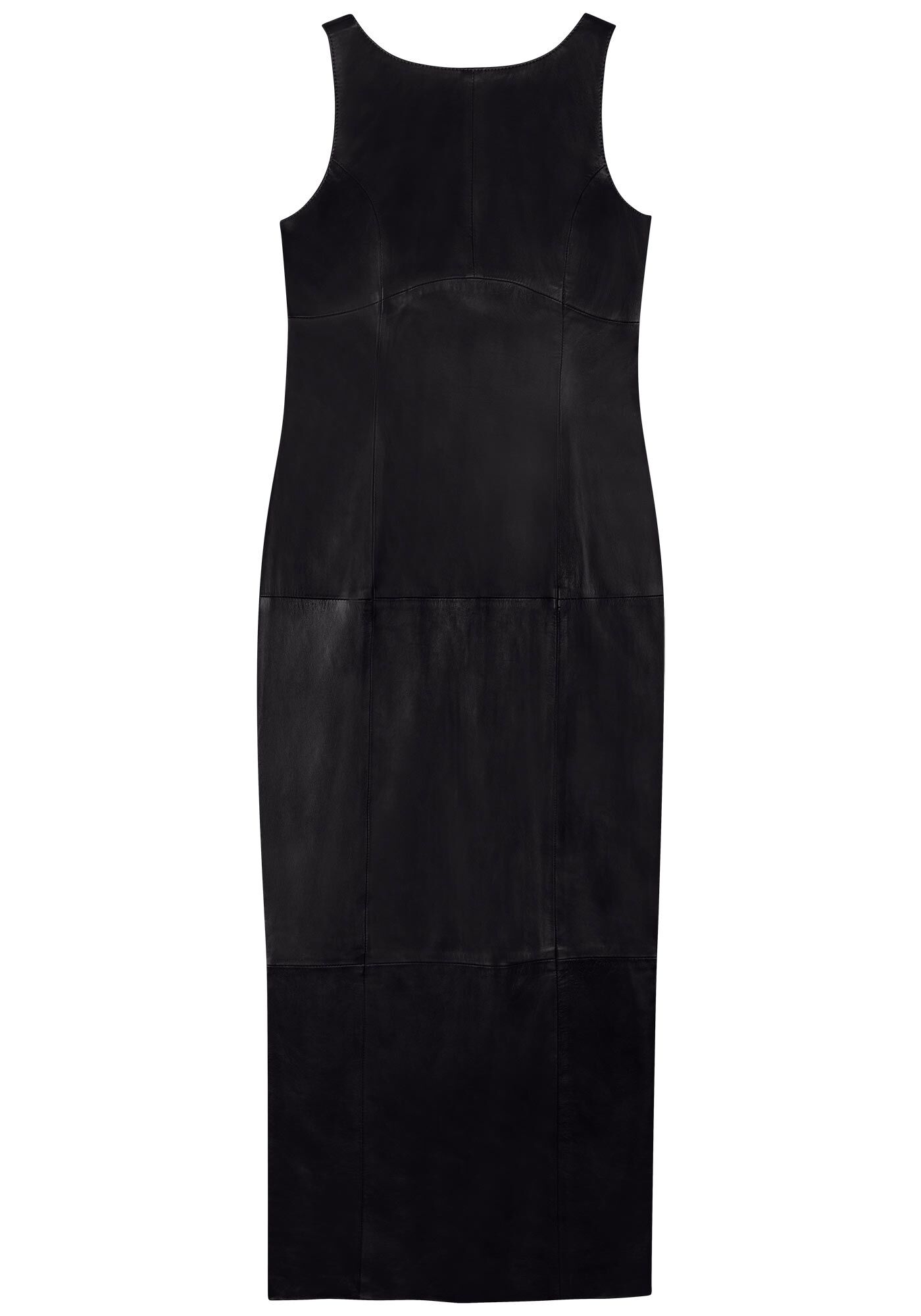 Vestido Midi Ch&aacute; Em Couro Com Z&iacute;per Posterior, PRETO, large.