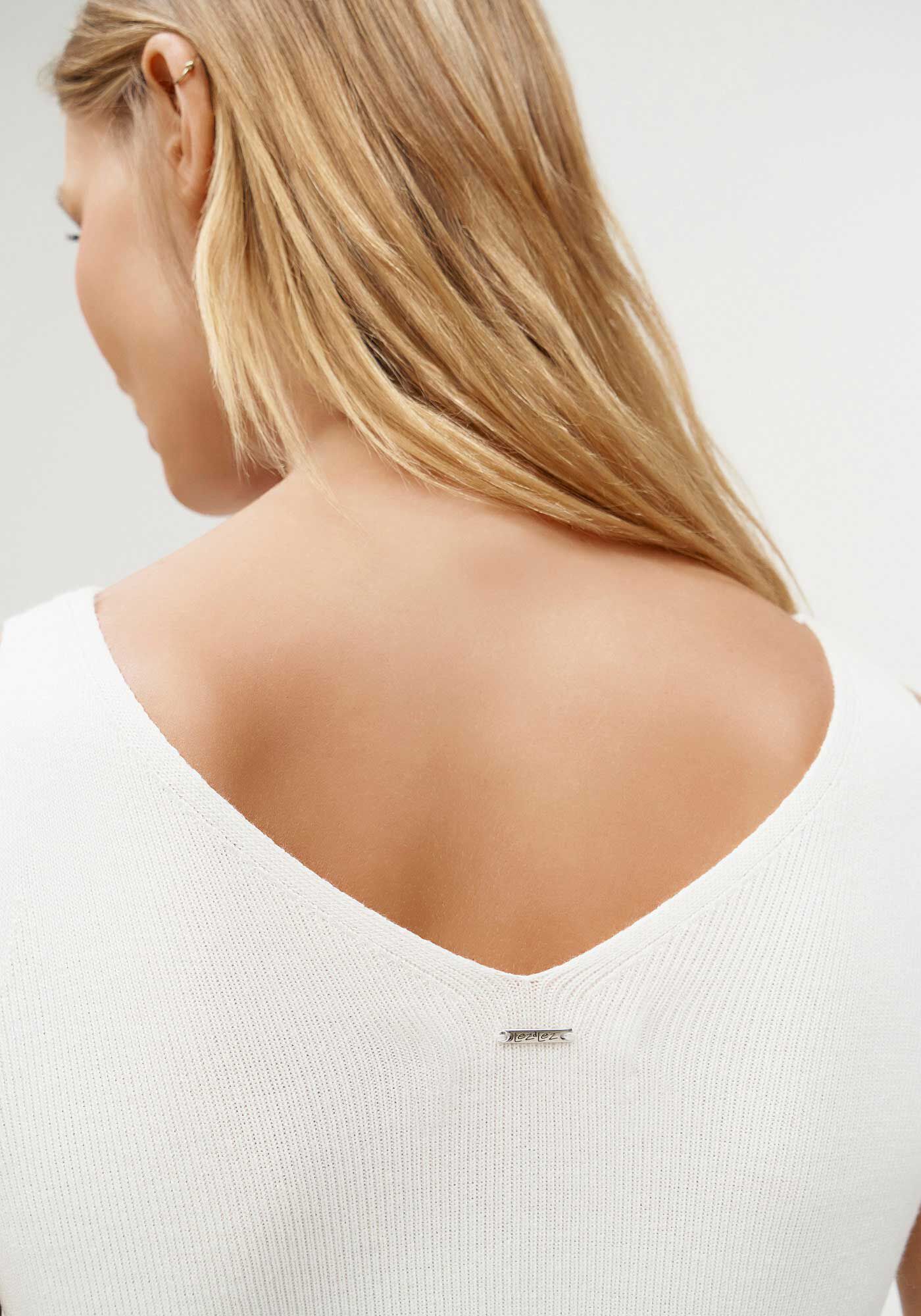 Blusa com Al&ccedil;as em Tric&ocirc; com Decote V, , large.