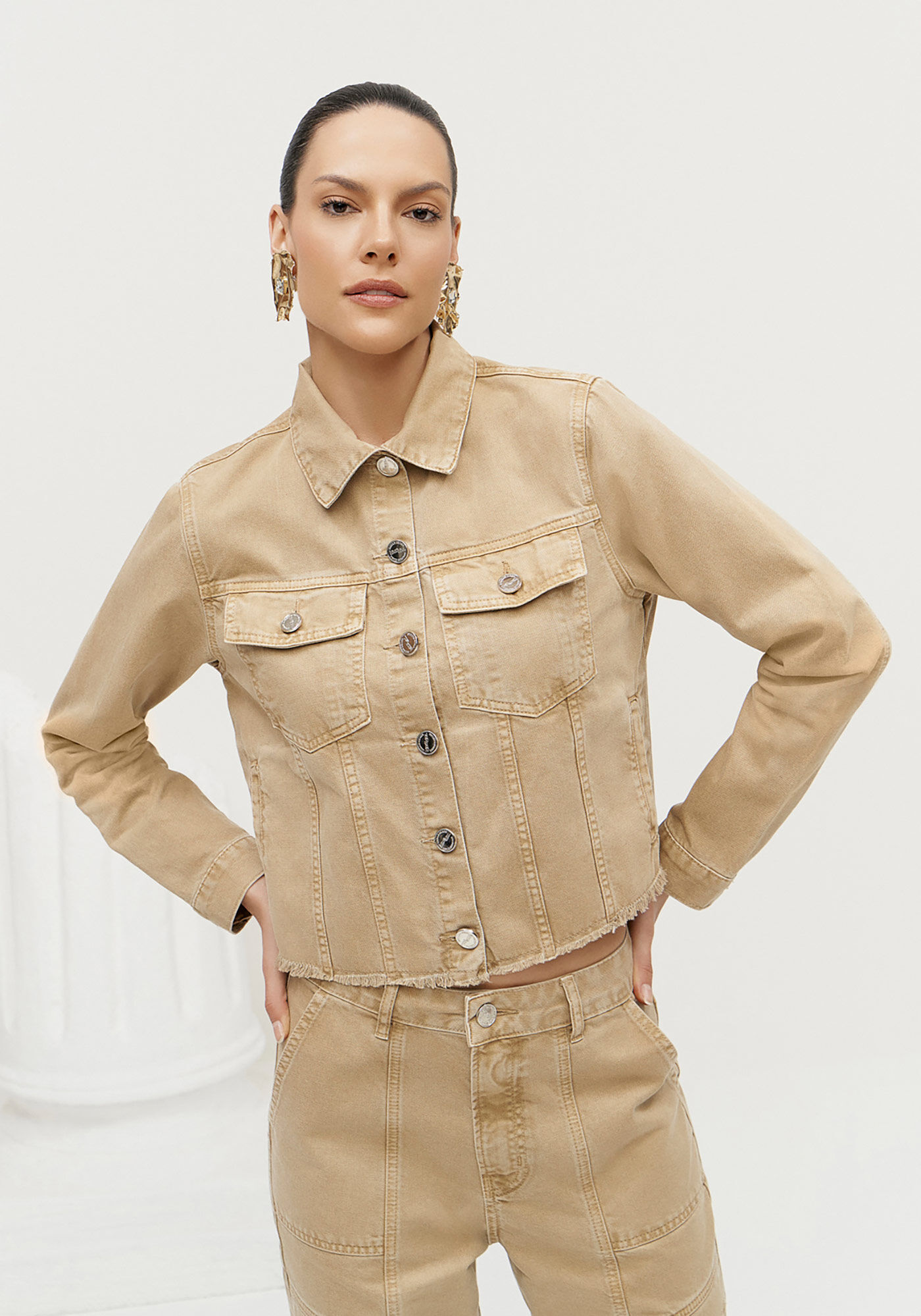 Jaqueta Sarja Estonada com Barra Desfiada, , large.