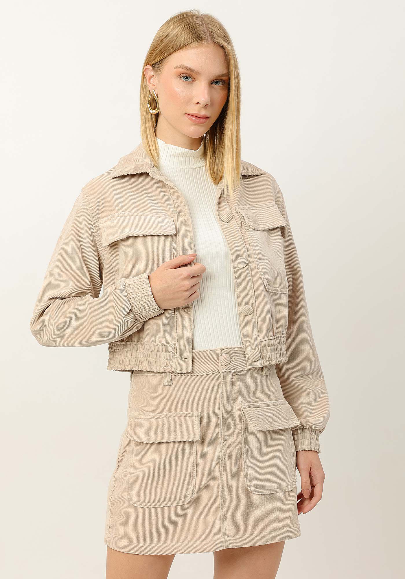 Jaqueta Bomber em Veludo com Bolsos, , large.