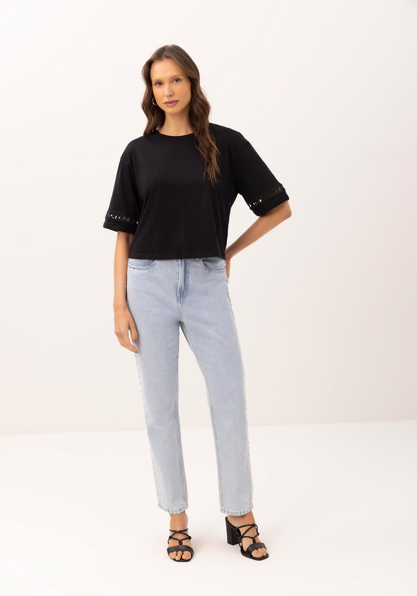 T-shirt Oversized com Bordado Vazado Manga, , large.