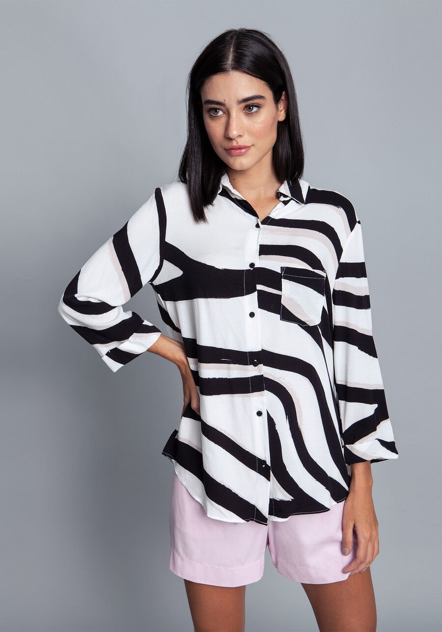 Camisa Tecido Rayon Stars Manga 3/4, . Camisa Tecido Rayon Stars Manga 3/4, , large.