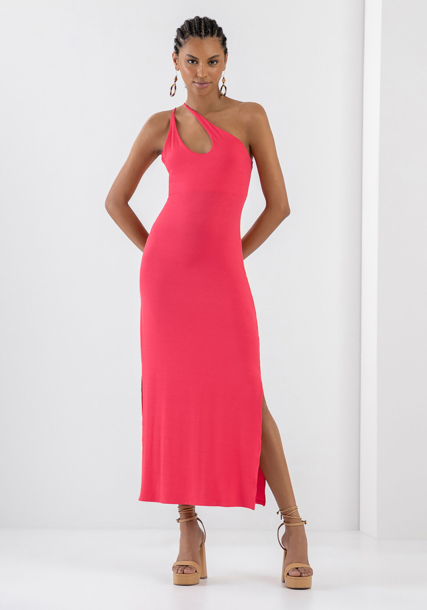 Vestido Midi em Malha com Decote Ombro S&oacute;, , large.