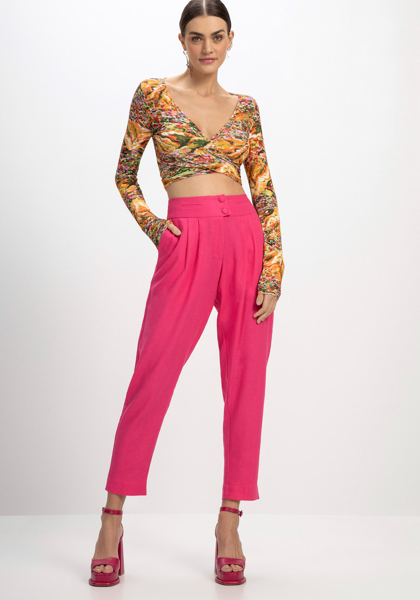 Blusa Manga Longa Cropped Transpassada, DRYA, large.