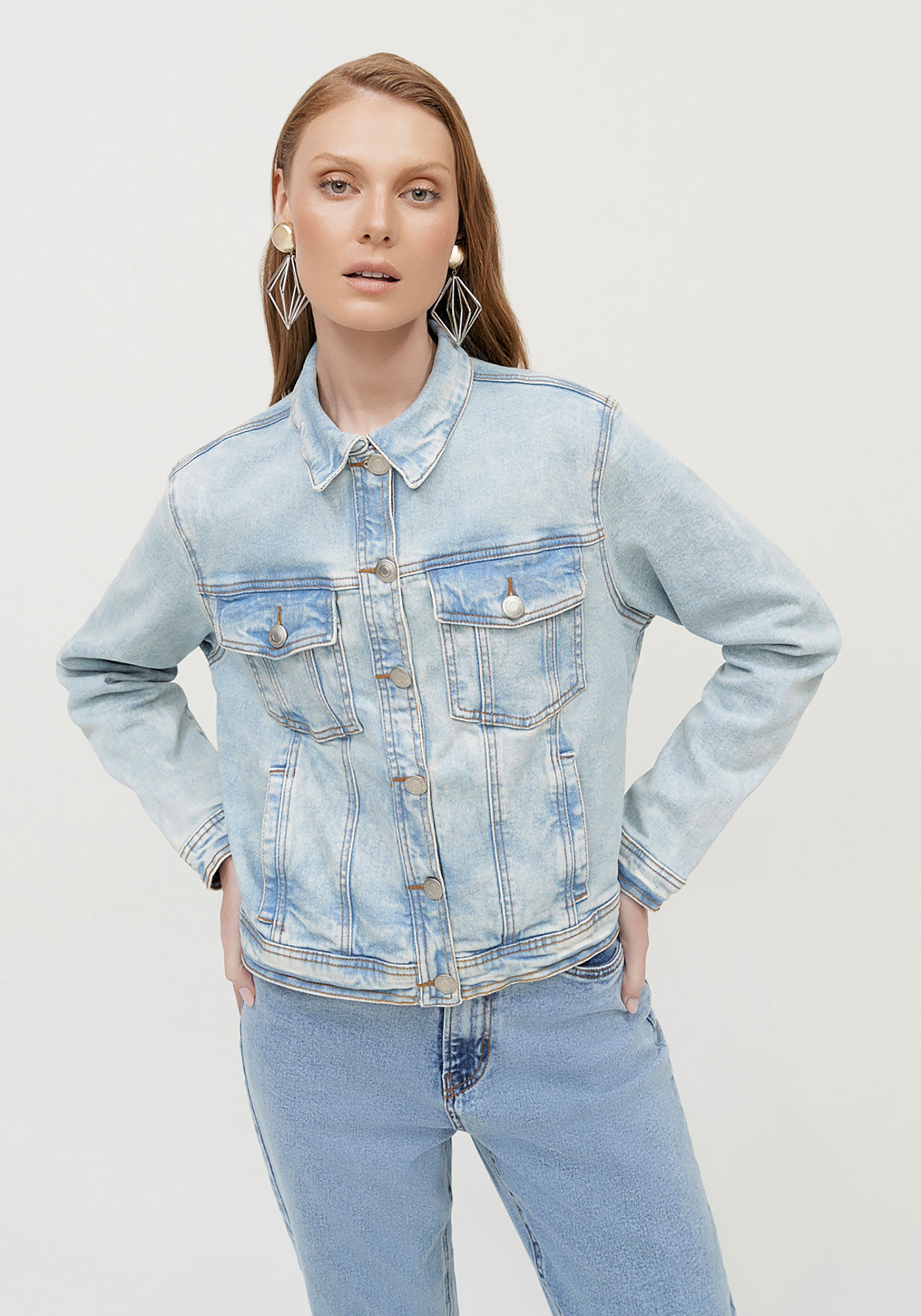 Jaqueta Jeans Marmorizada com Elasticidade, , large.