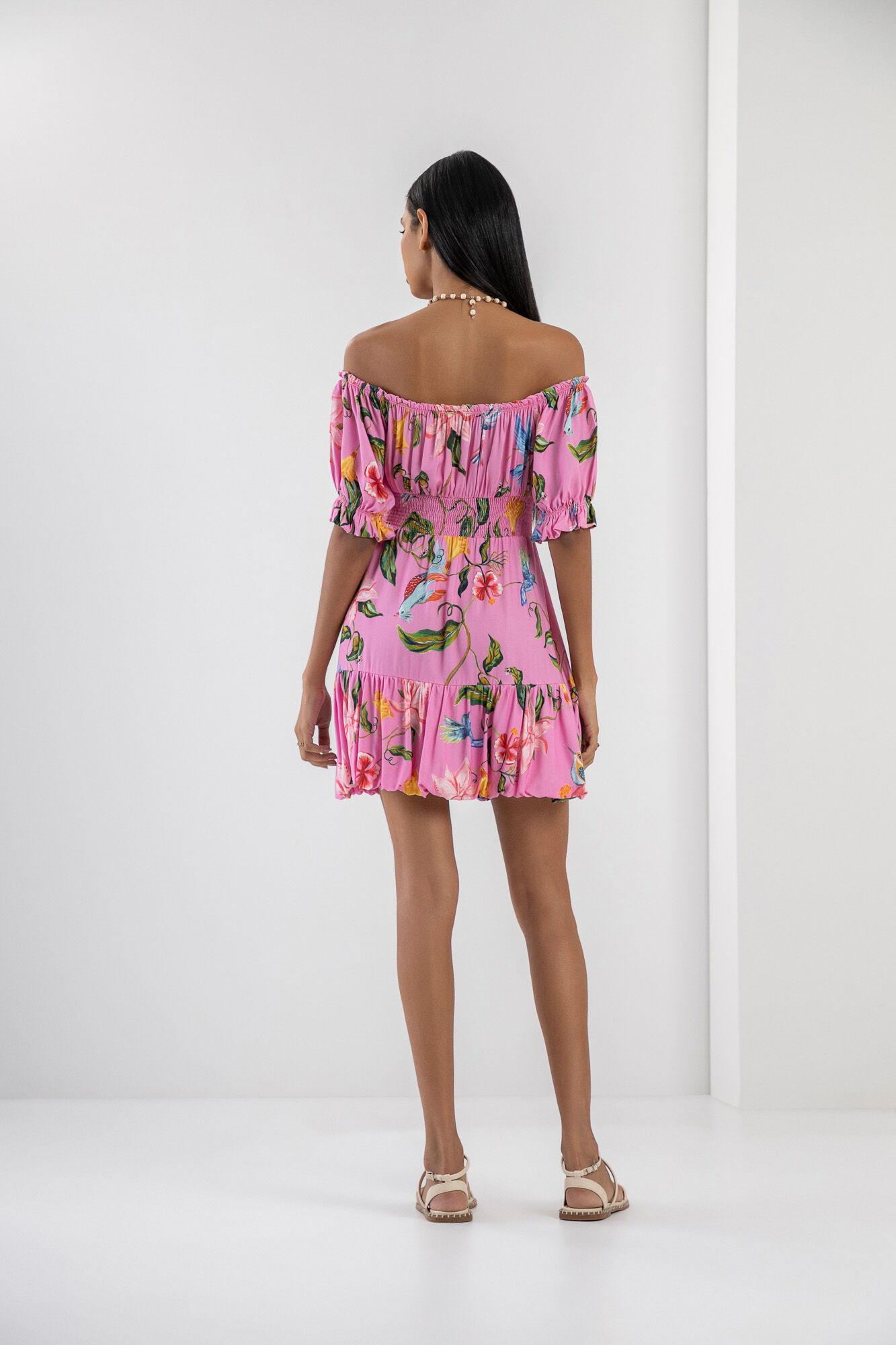 Vestido Curto Ombro a Ombro Estampado
