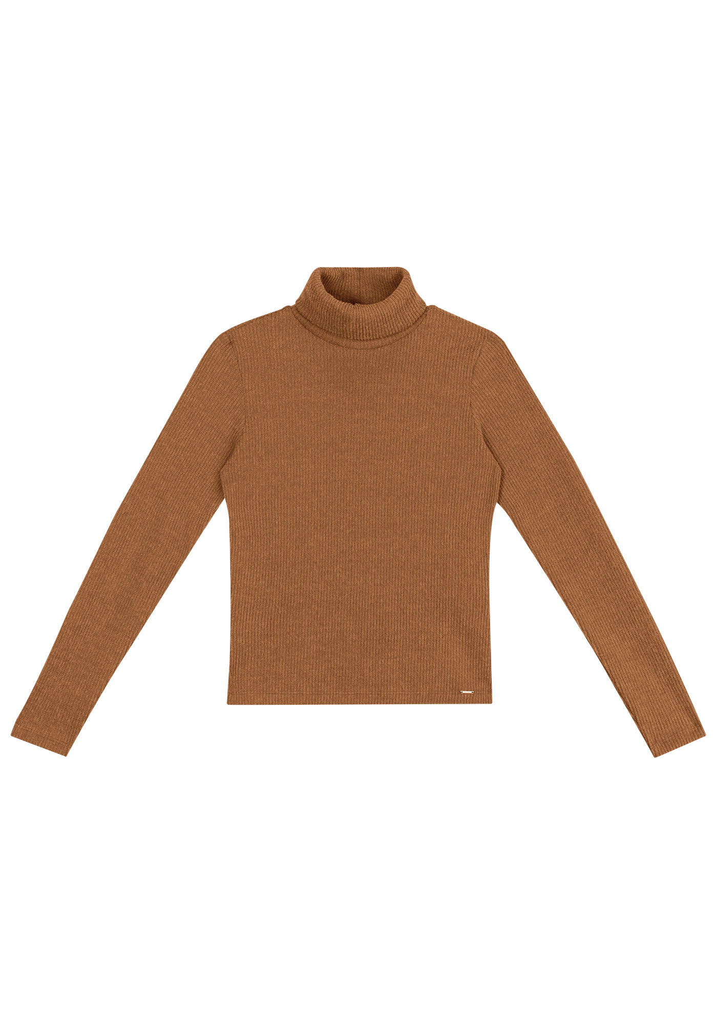 Blusa Manga Longa Canelada com Gola Alta, , large.