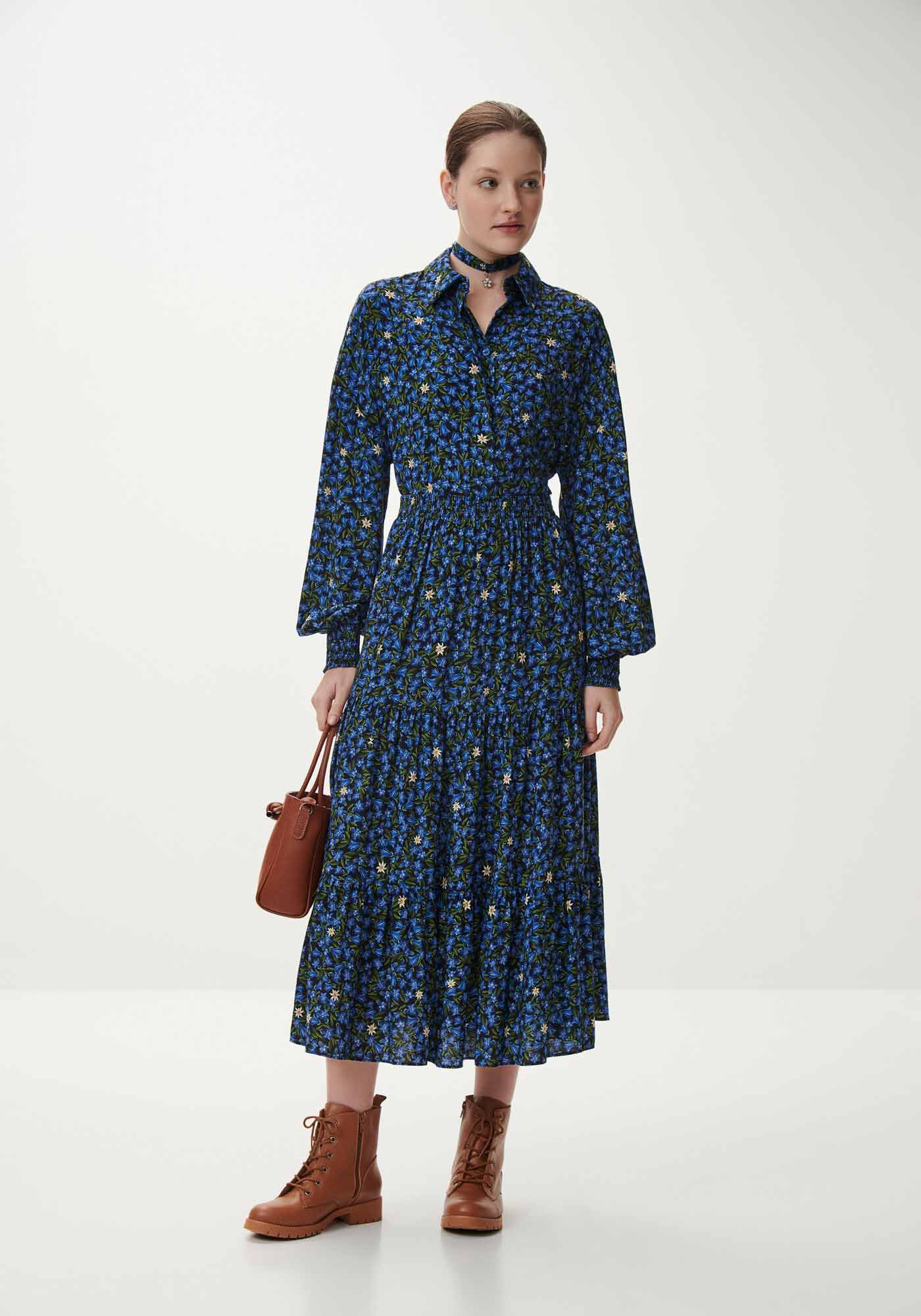 Saia Midi Estampada em Viscose com Babados, , large.