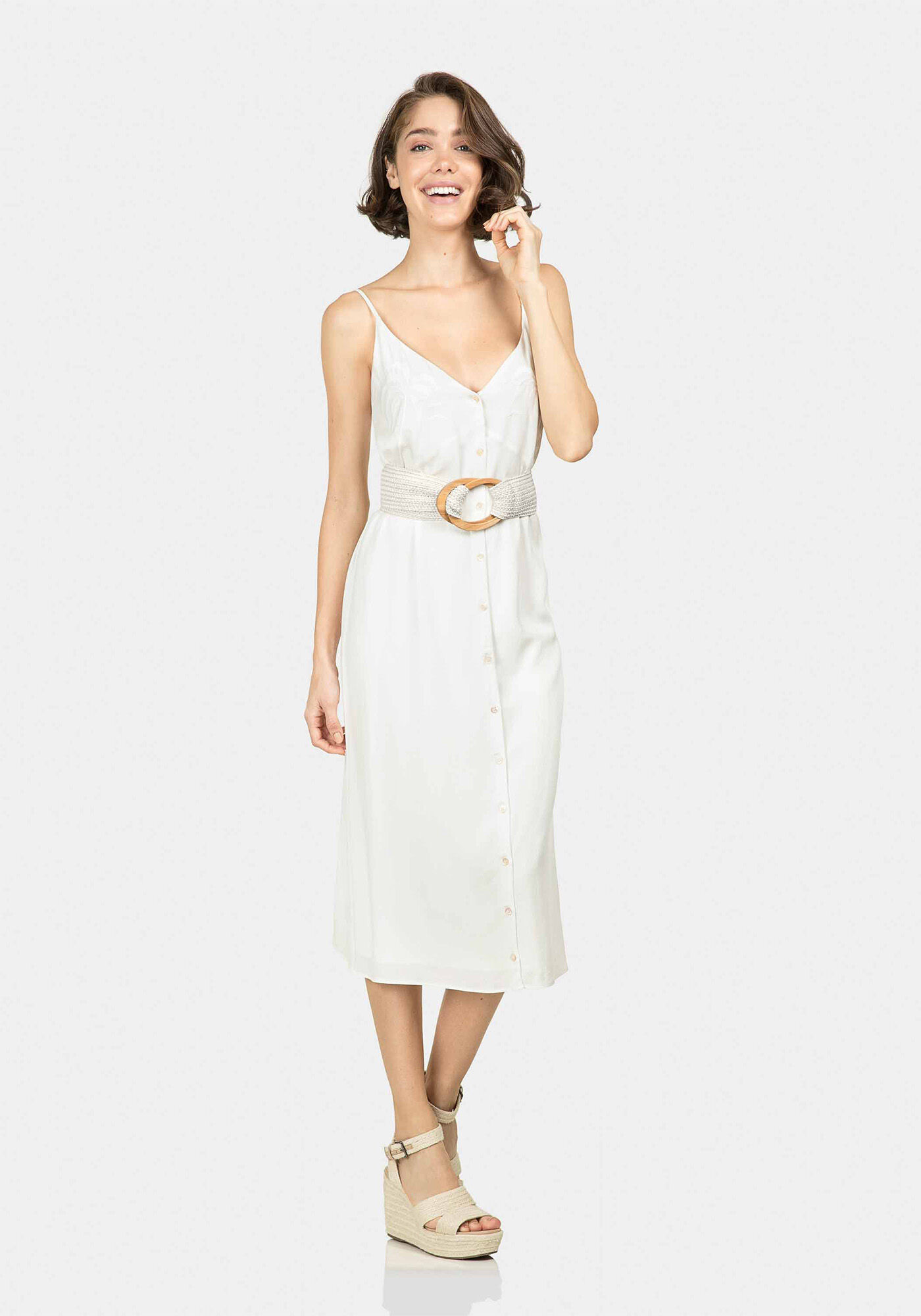 Vestido com Al&ccedil;as M&iacute;di Bordado Amarelo Caramelo, , large.