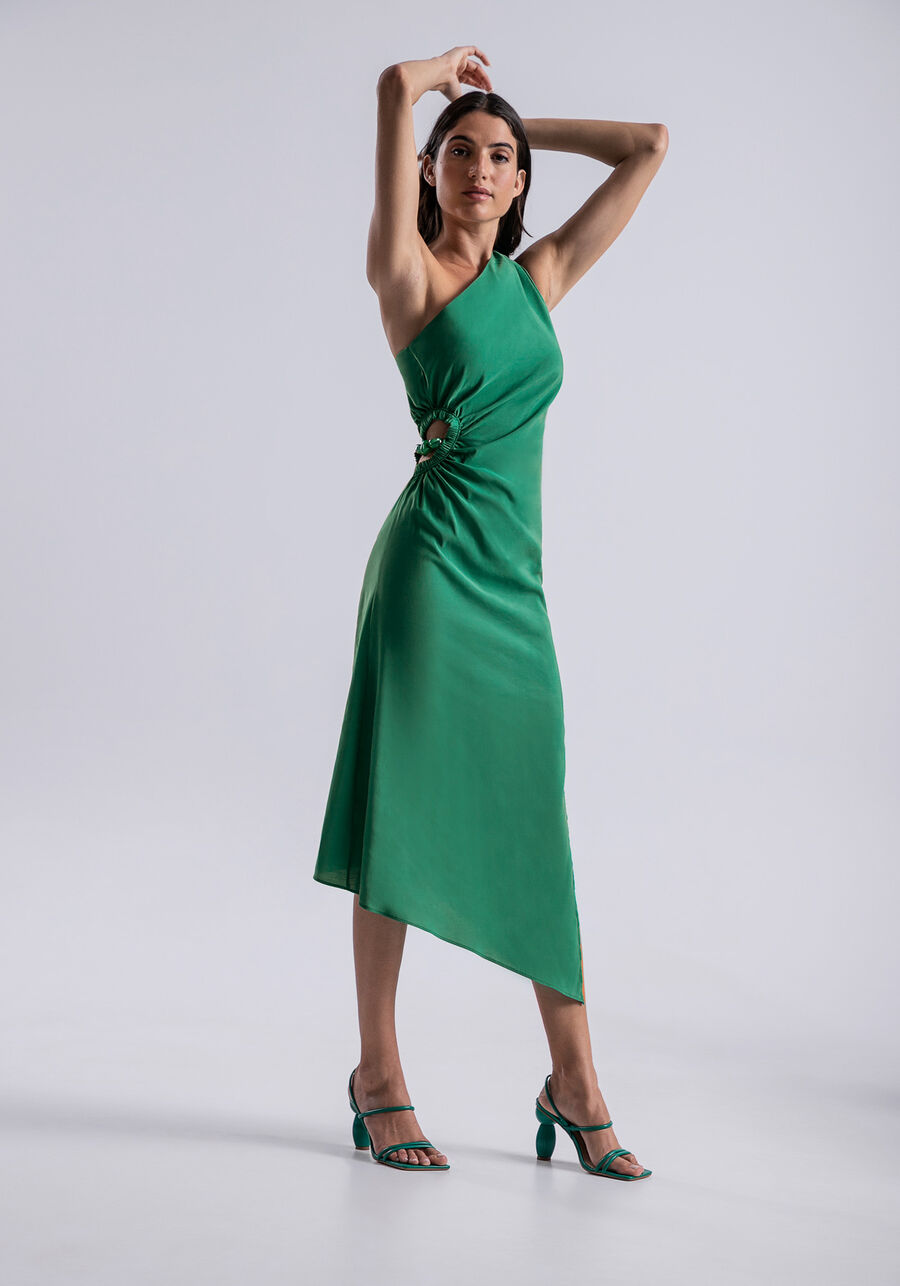Vestido Midi Ombro Só em Tecido Taylor com Cut Out, VERDE PANTANAL. Vestido Midi Ombro Só em Tecido Taylor com Cut Out, VERDE PANTANAL, large.