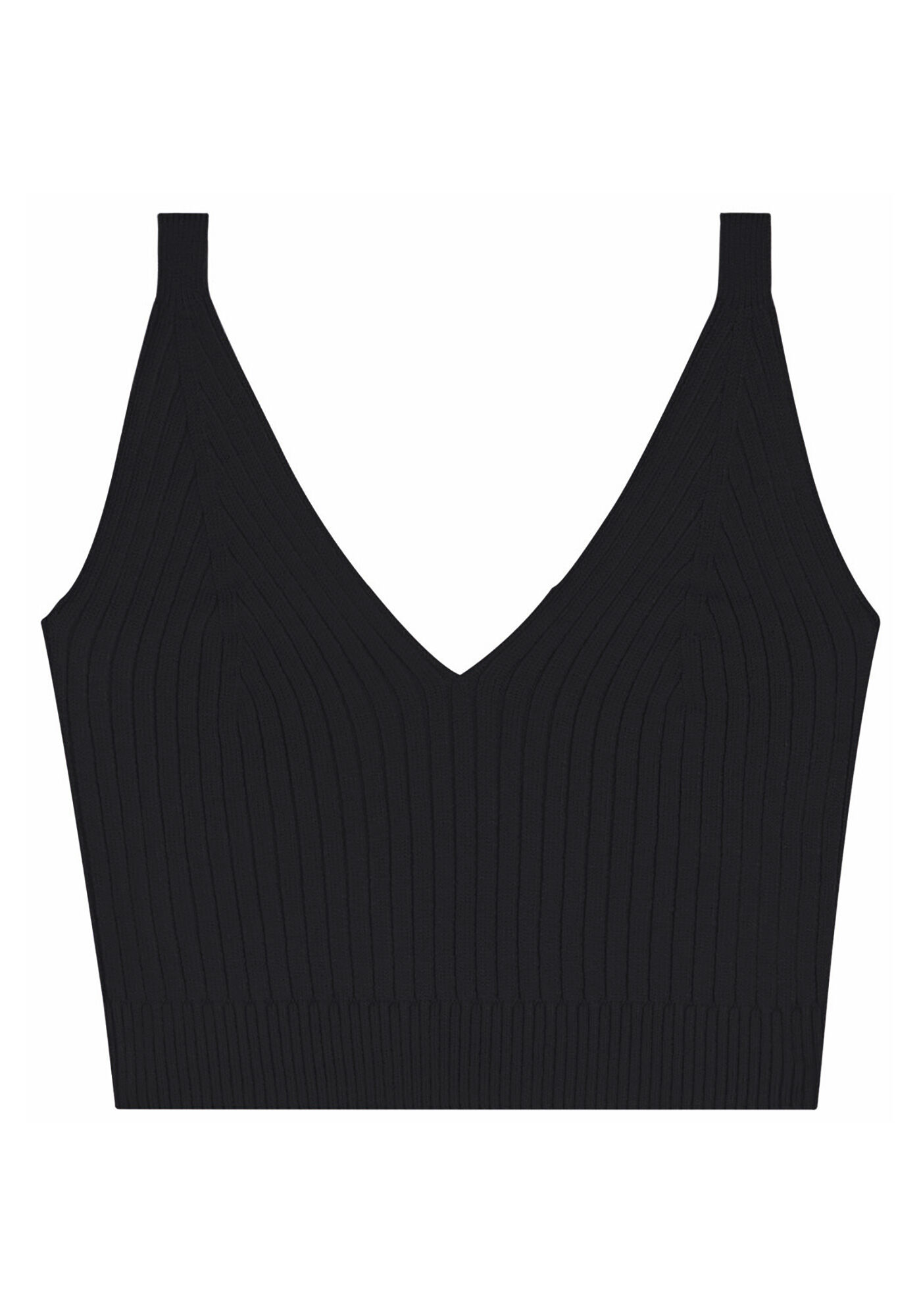 Blusa Cropped em Tric&ocirc; Canelado com Decote V, , large.