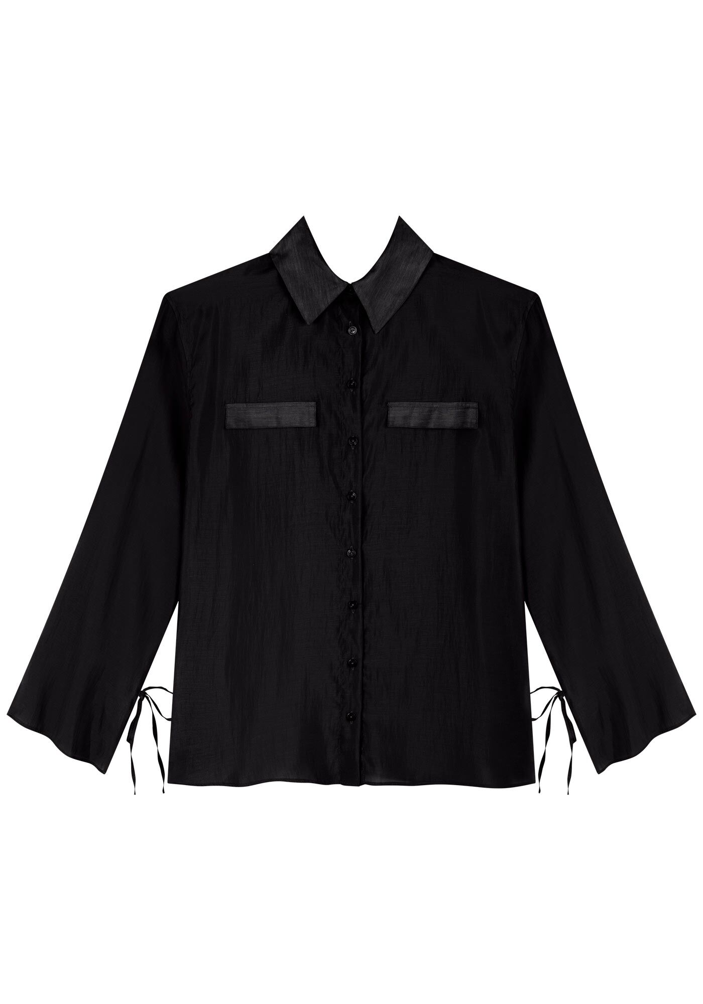 Camisa Alongada Com Transpar&ecirc;ncia E Amarra&ccedil;&otilde;es, , large.