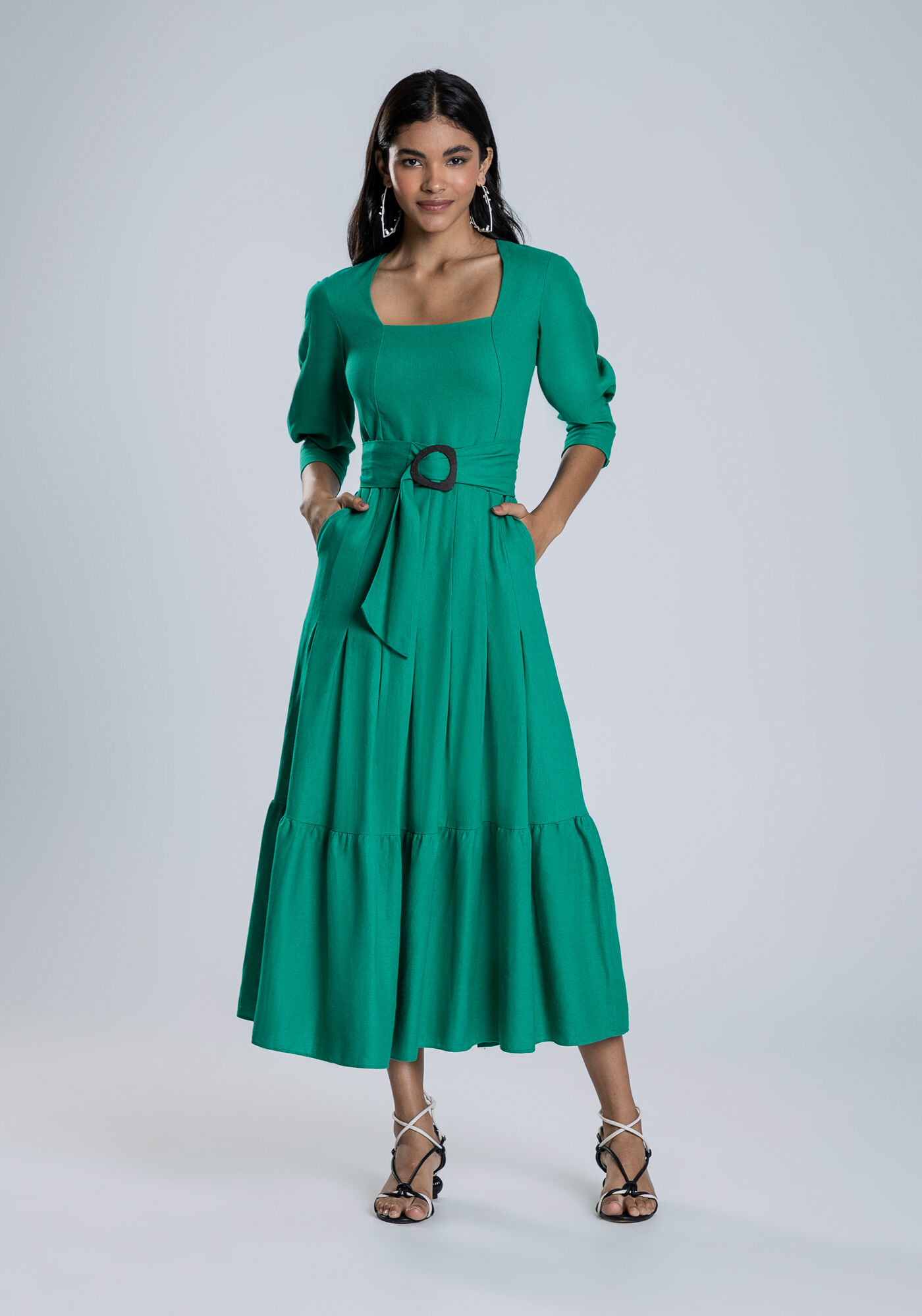 Vestido manga três quarto on sale