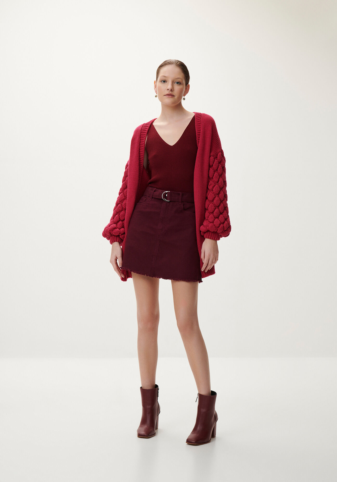 Saia Sarja Curta Cintura Alta com Cinto, , large.