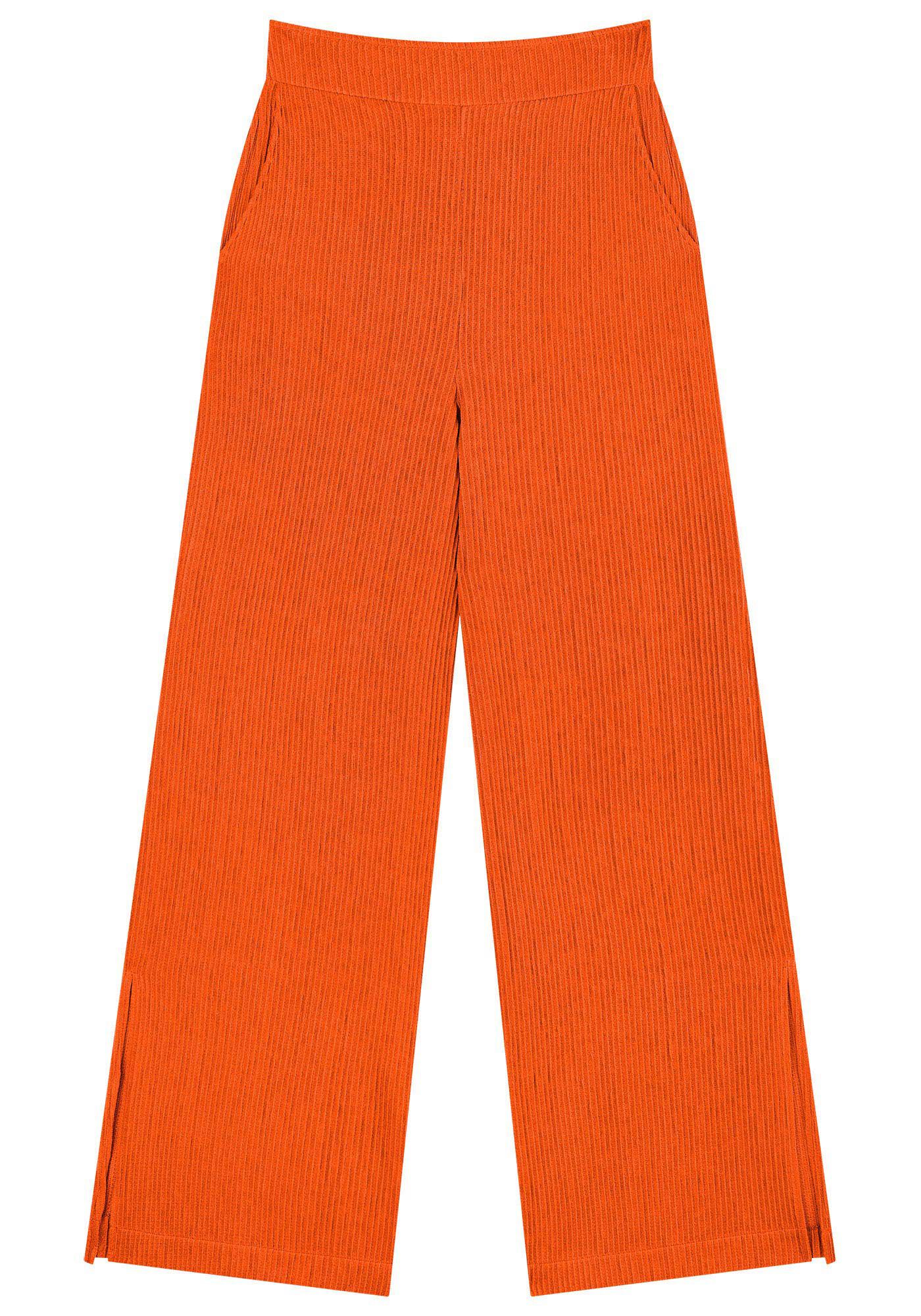 Cal&ccedil;a Pantalona em Malha com Bolsos, LARANJA  RADIANTE, large.
