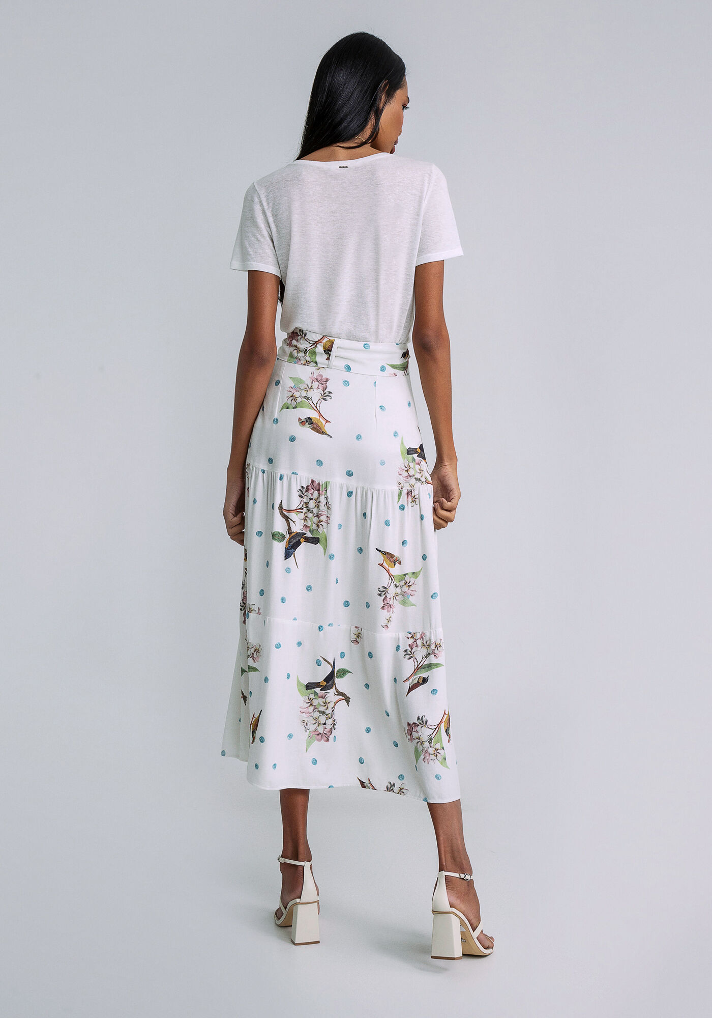 Saia Midi Cinto Estampada, AFETO, large.
