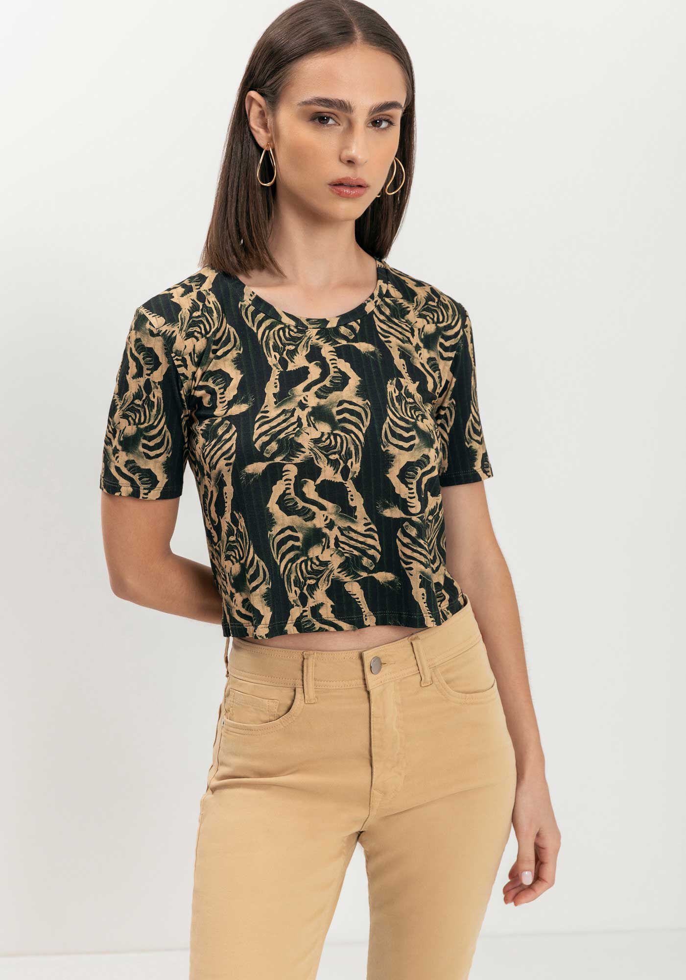 Blusa Curta Estampada Em Malha De Viscose Respons&aacute;vel, , large.