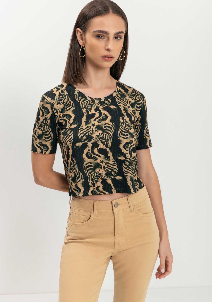 Blusa Curta Estampada Em Malha De Viscose Responsável, . Blusa Curta Estampada Em Malha De Viscose Responsável, , large.