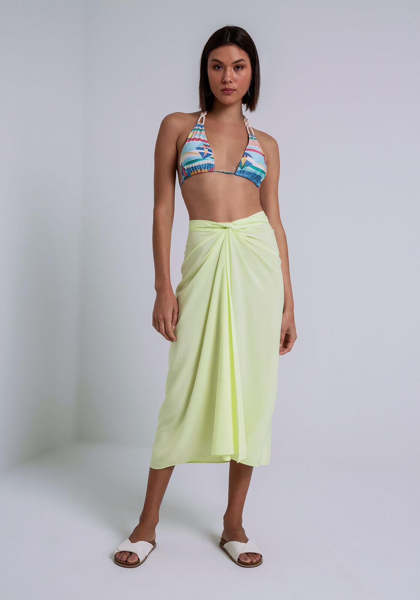 Saia Sa&iacute;da de Praia Midi em Viscose, AMARELO OSTRA, large.