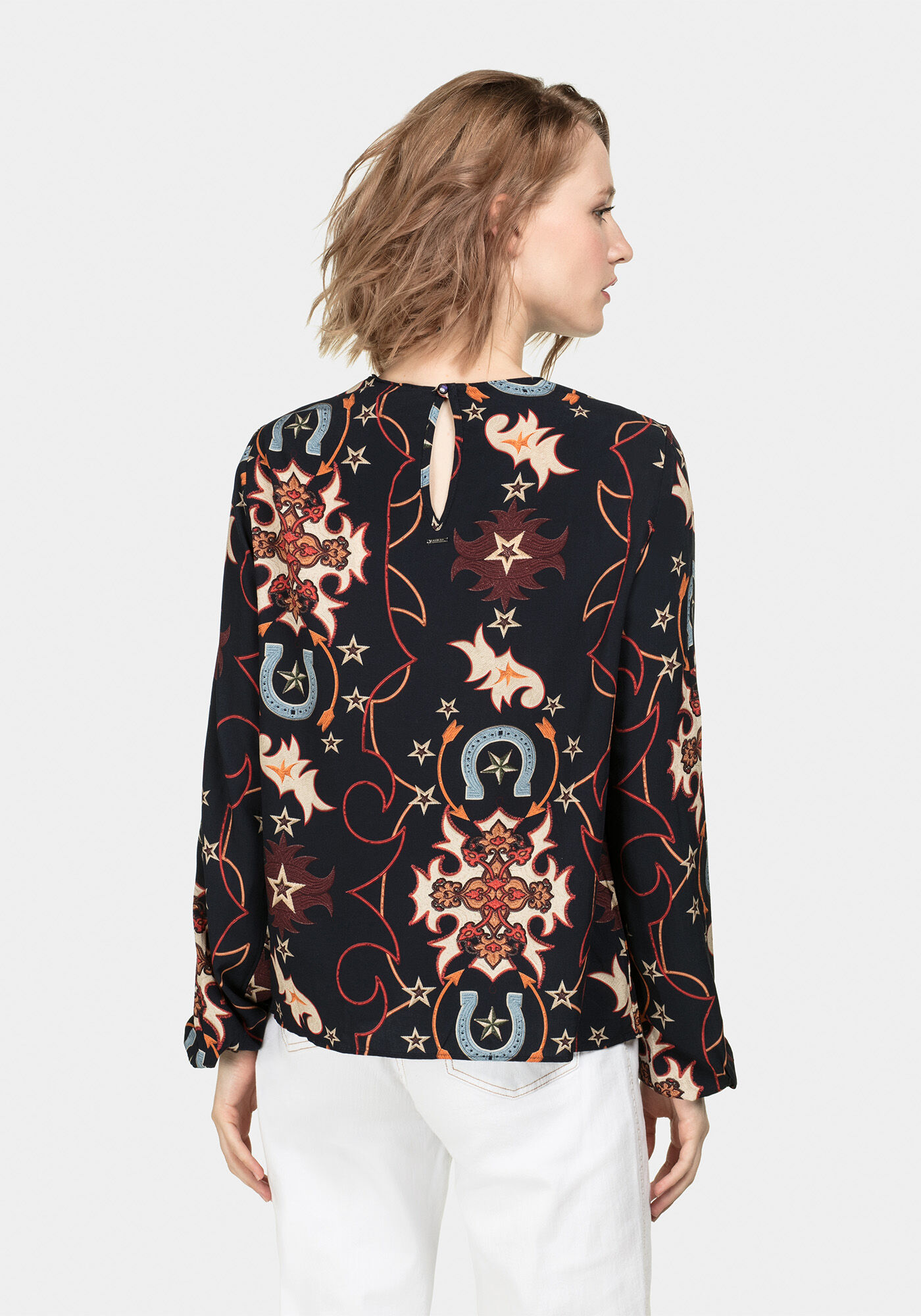 Blusa Manga Longa Estampada Tecido, , large.