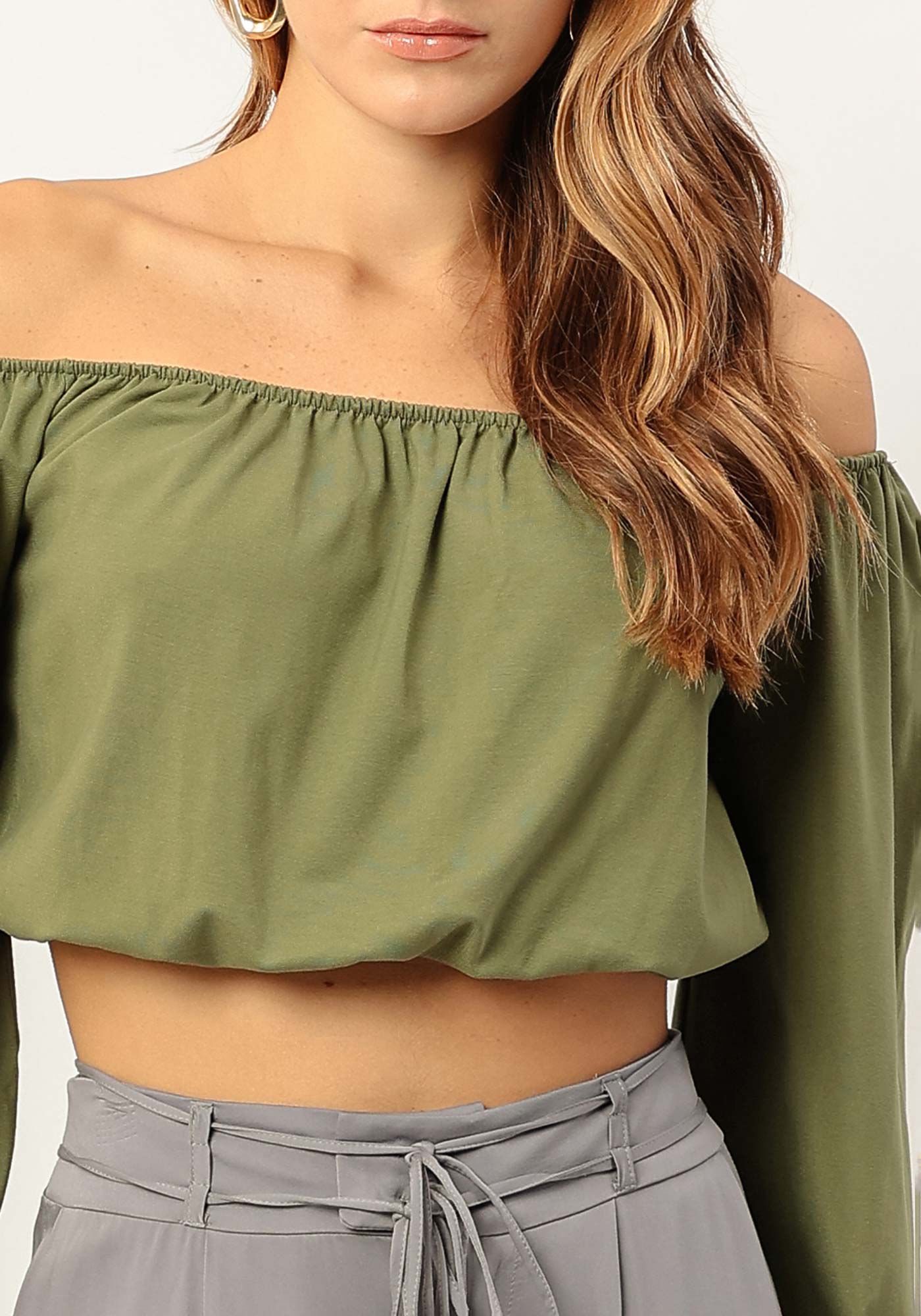 Blusa Manga Longa Cropped Ombro a Ombro, , large.