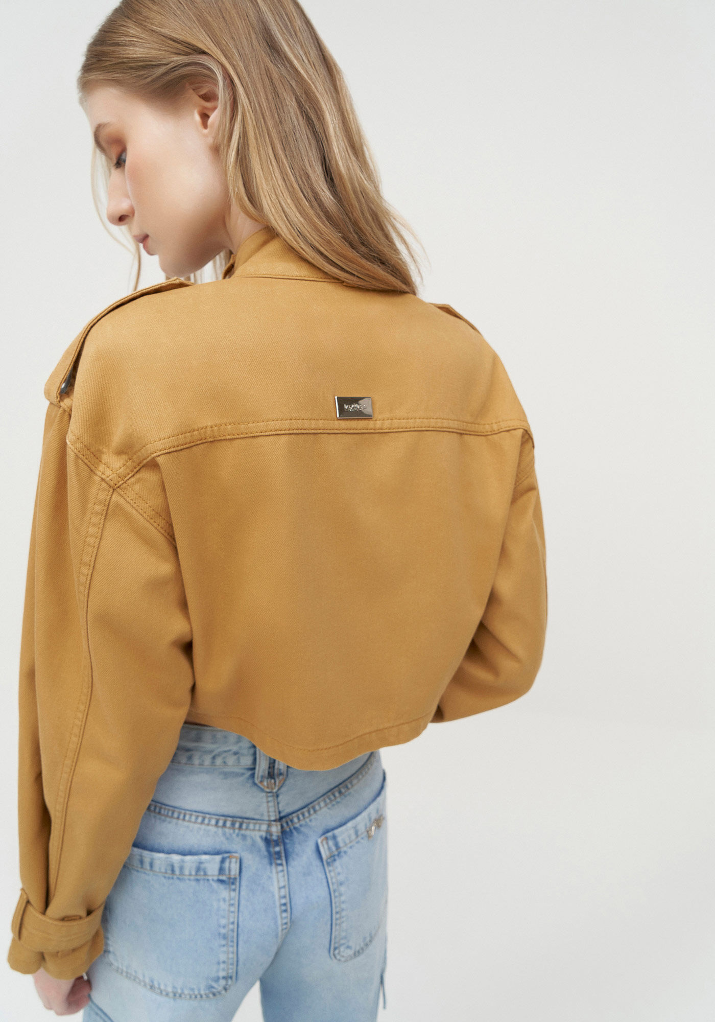 Jaqueta Jeans Cropped Duo com Manga Bufante, , large.