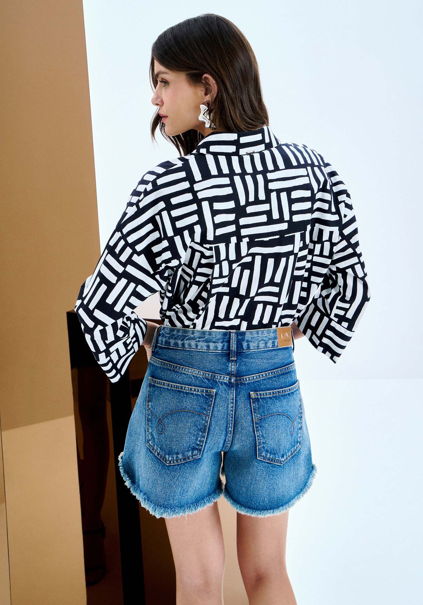 Camisa Manga 3/4 em Tricoline Estampada, , large.